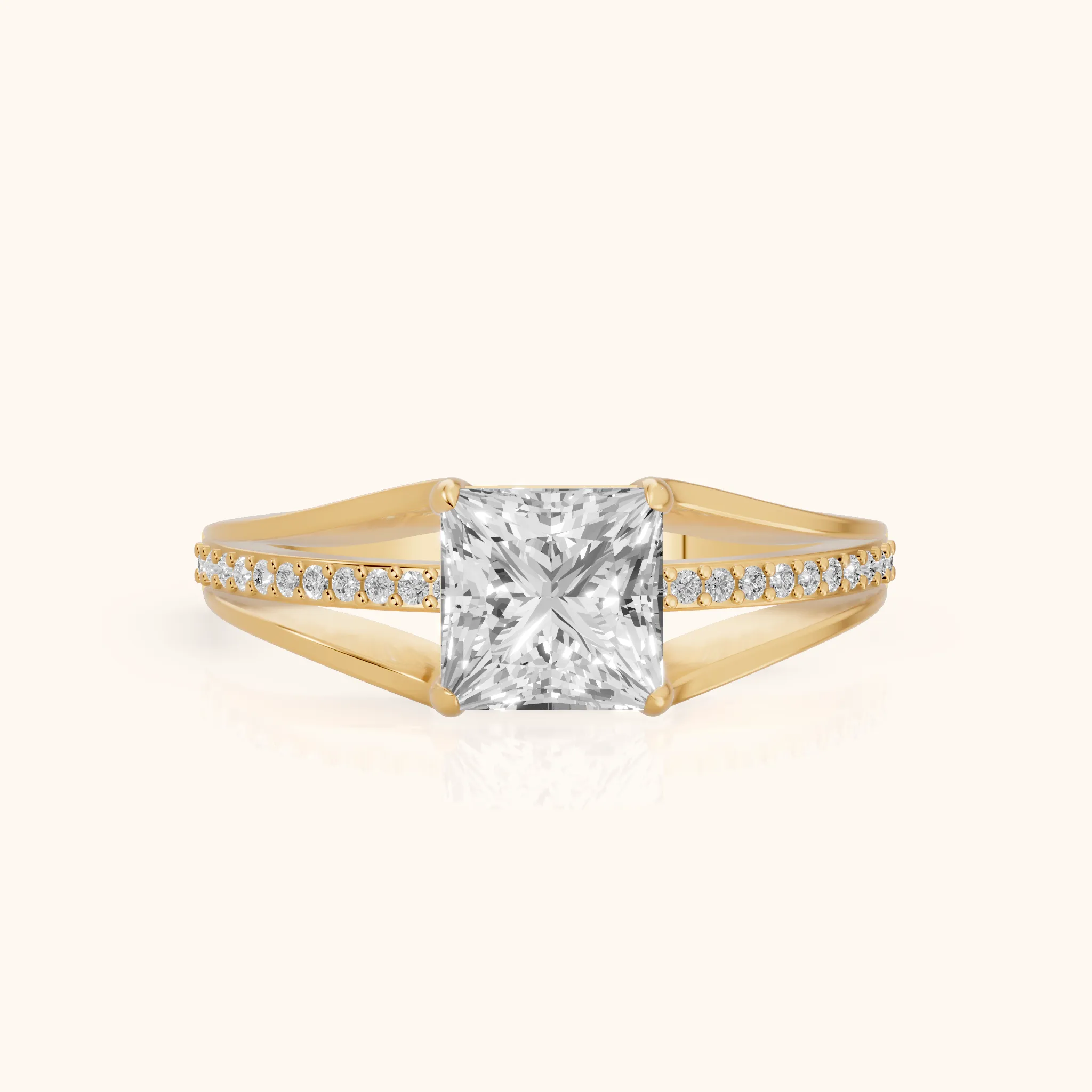 Lucinda Split Shank Princess Diamond Engagement Ring in Yellow Gold — view 1