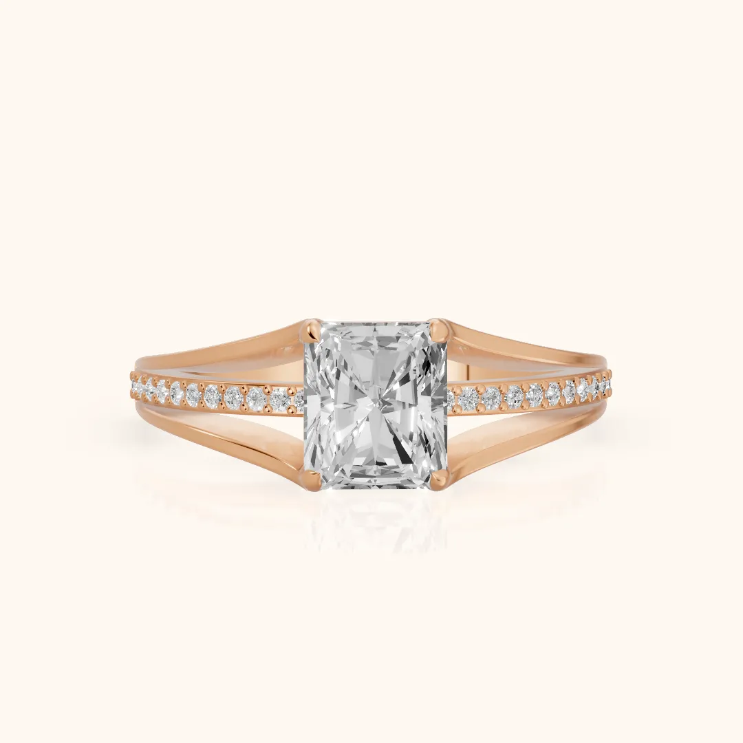 Lucinda Split Shank Radiant Diamond Engagement Ring in Rose Gold — view 2