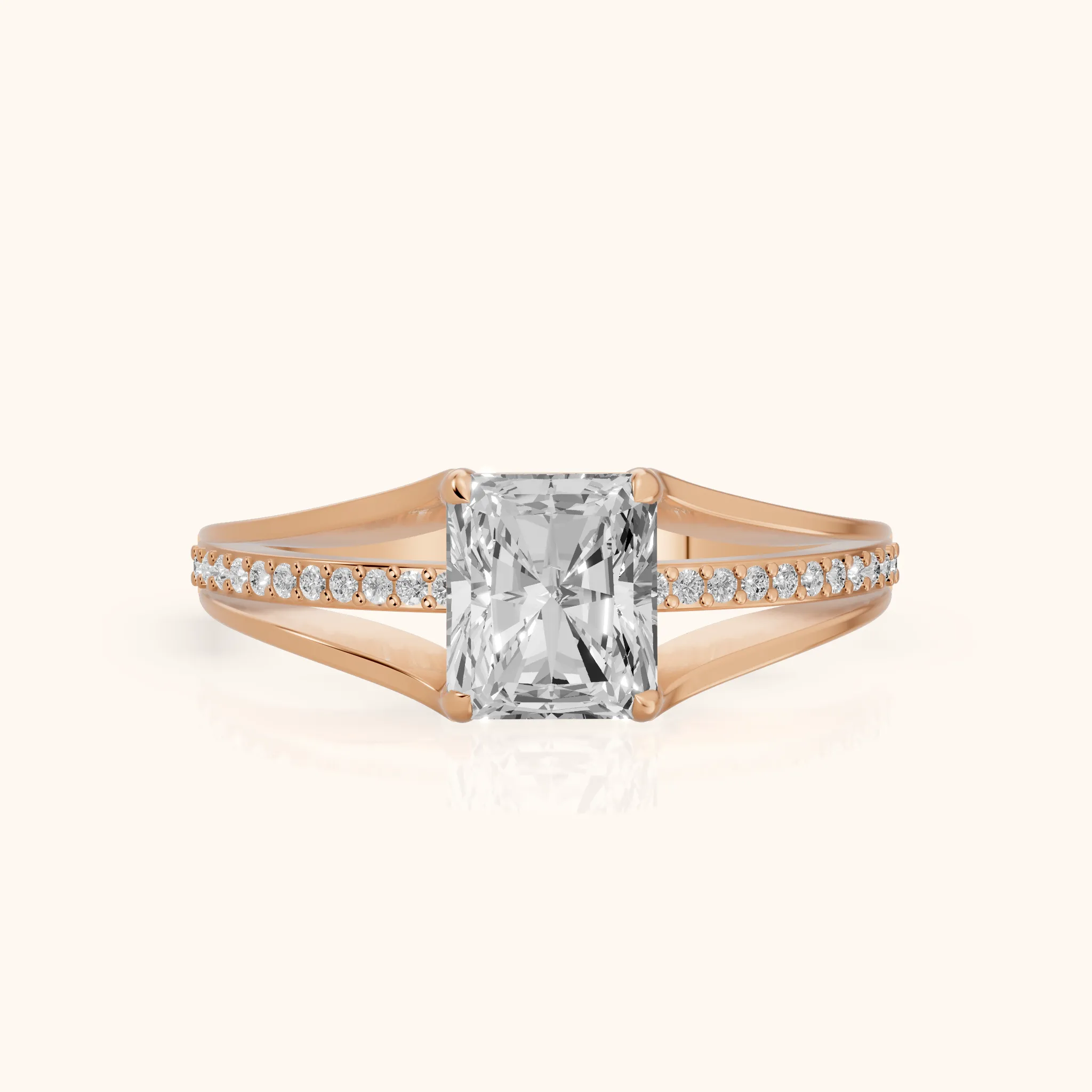 Lucinda Split Shank Radiant Diamond Engagement Ring in Rose Gold — view 1