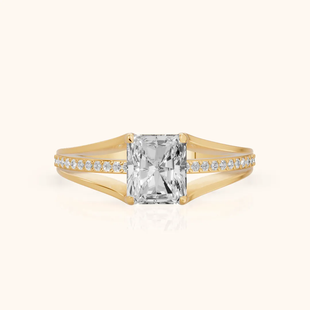 Lucinda Split Shank Radiant Diamond Engagement Ring in Yellow Gold — view 2