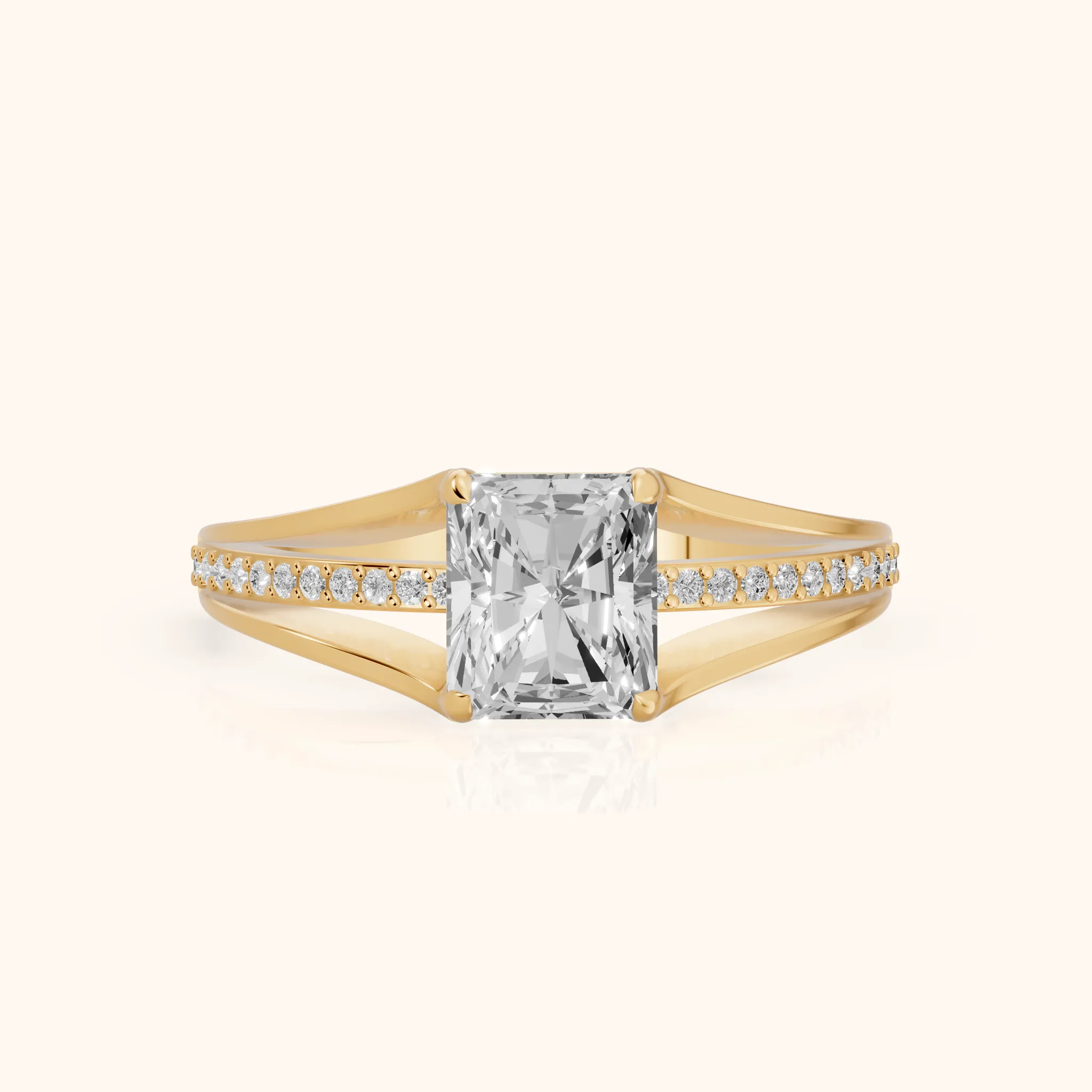 Lucinda Split Shank Radiant Diamond Engagement Ring in Yellow Gold — view 1