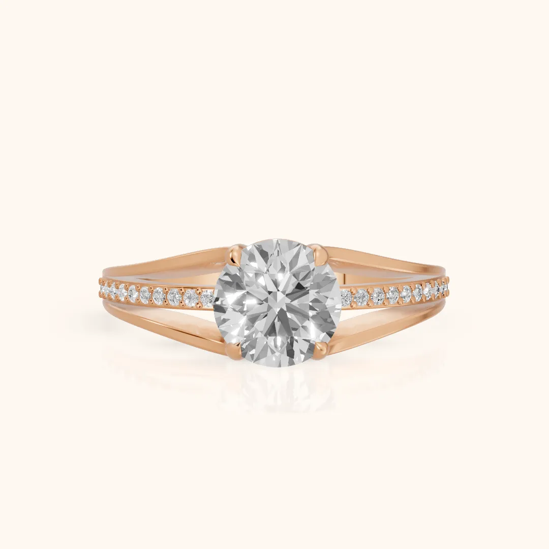 Lucinda Split Shank Round Diamond Engagement Ring in Rose Gold — view 2