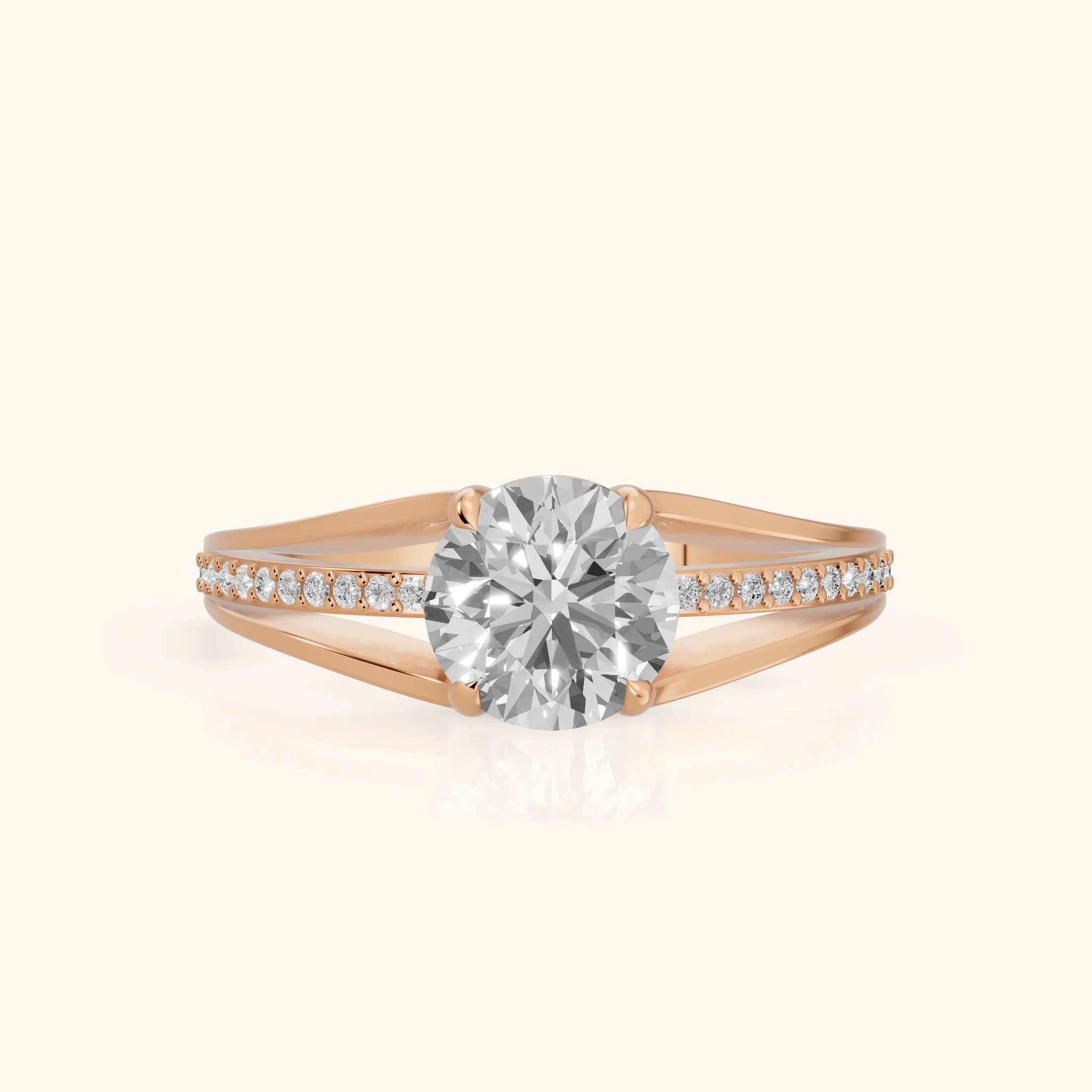 Lucinda Split Shank Round Diamond Engagement Ring in Rose Gold — view 1