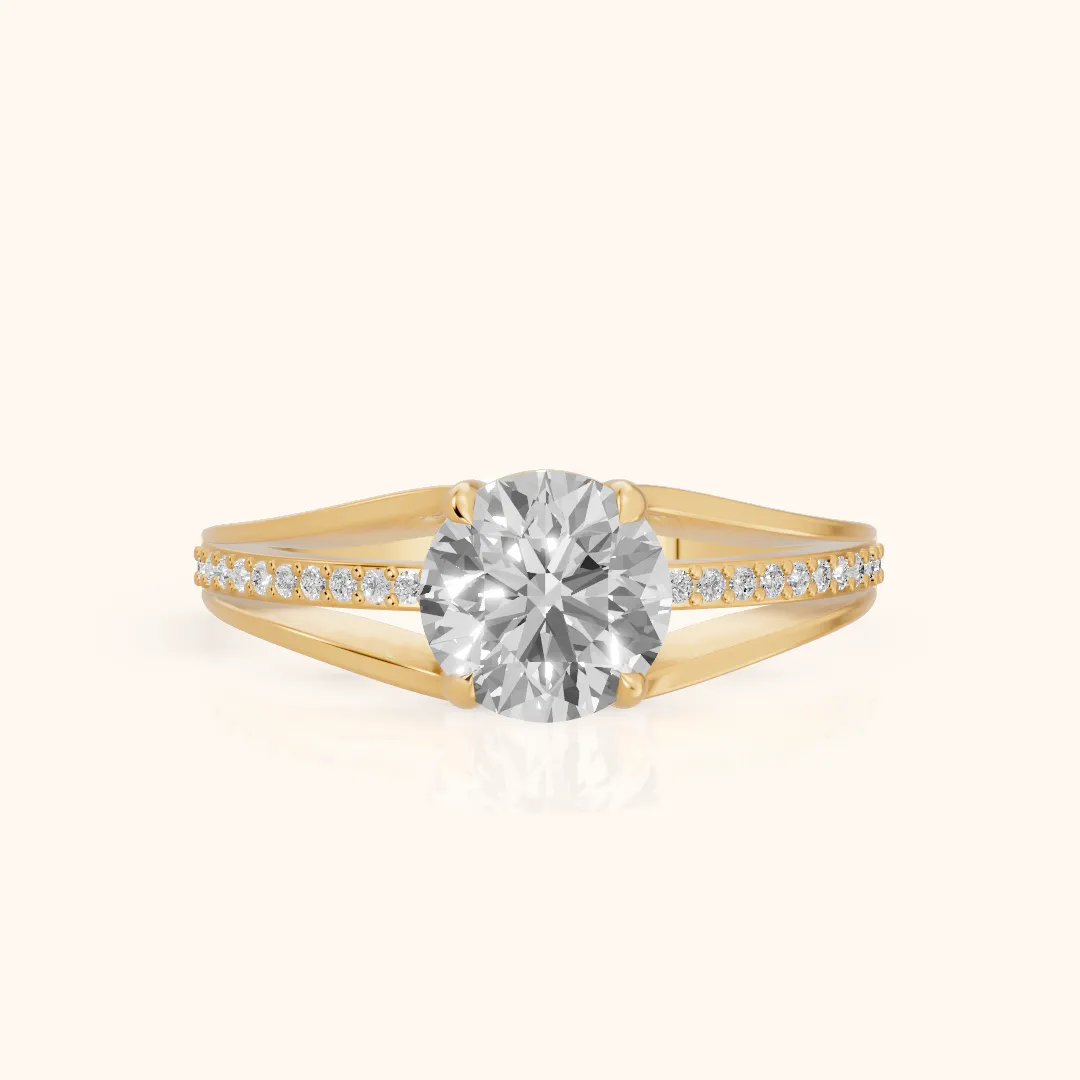 Lucinda Split Shank Round Diamond Engagement Ring in Yellow Gold — view 2