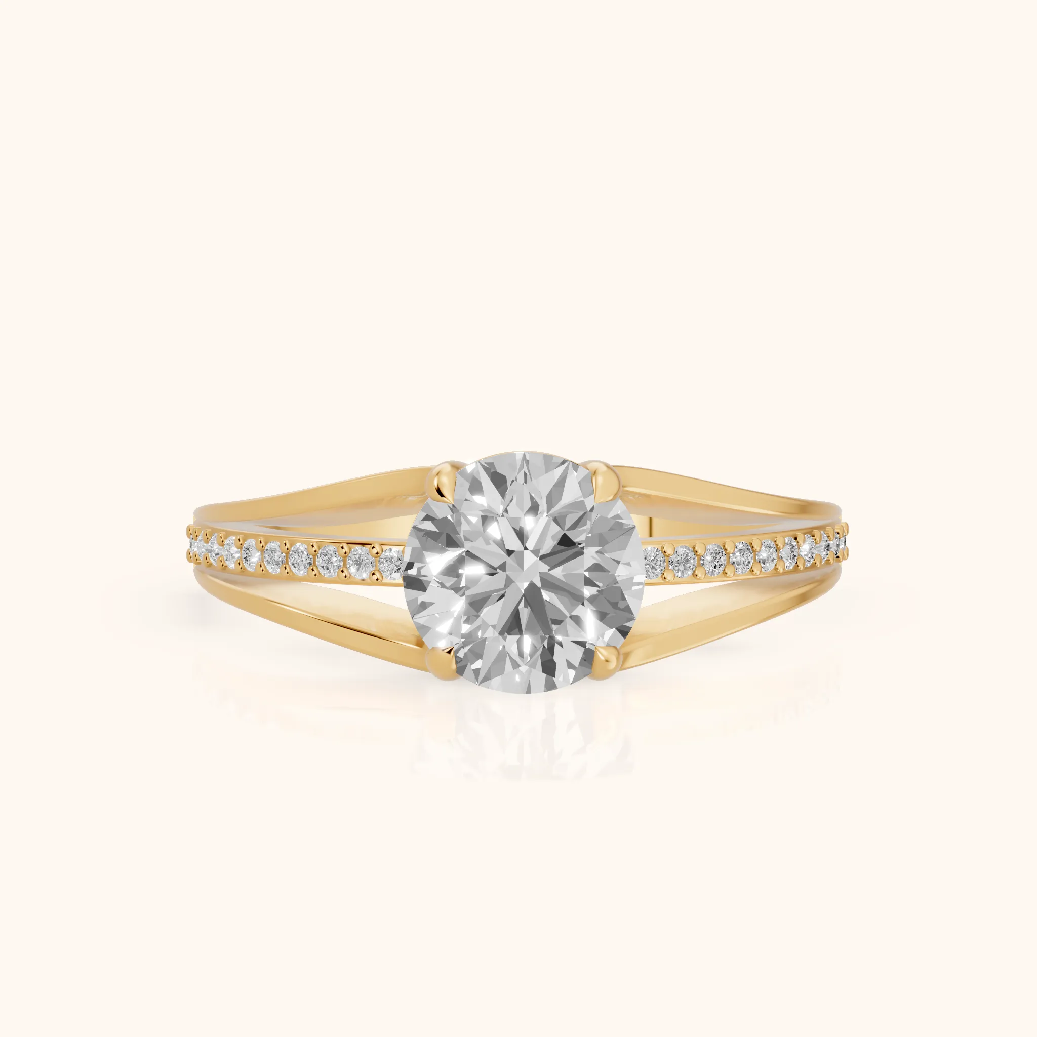 Lucinda Split Shank Round Diamond Engagement Ring in Yellow Gold — view 1