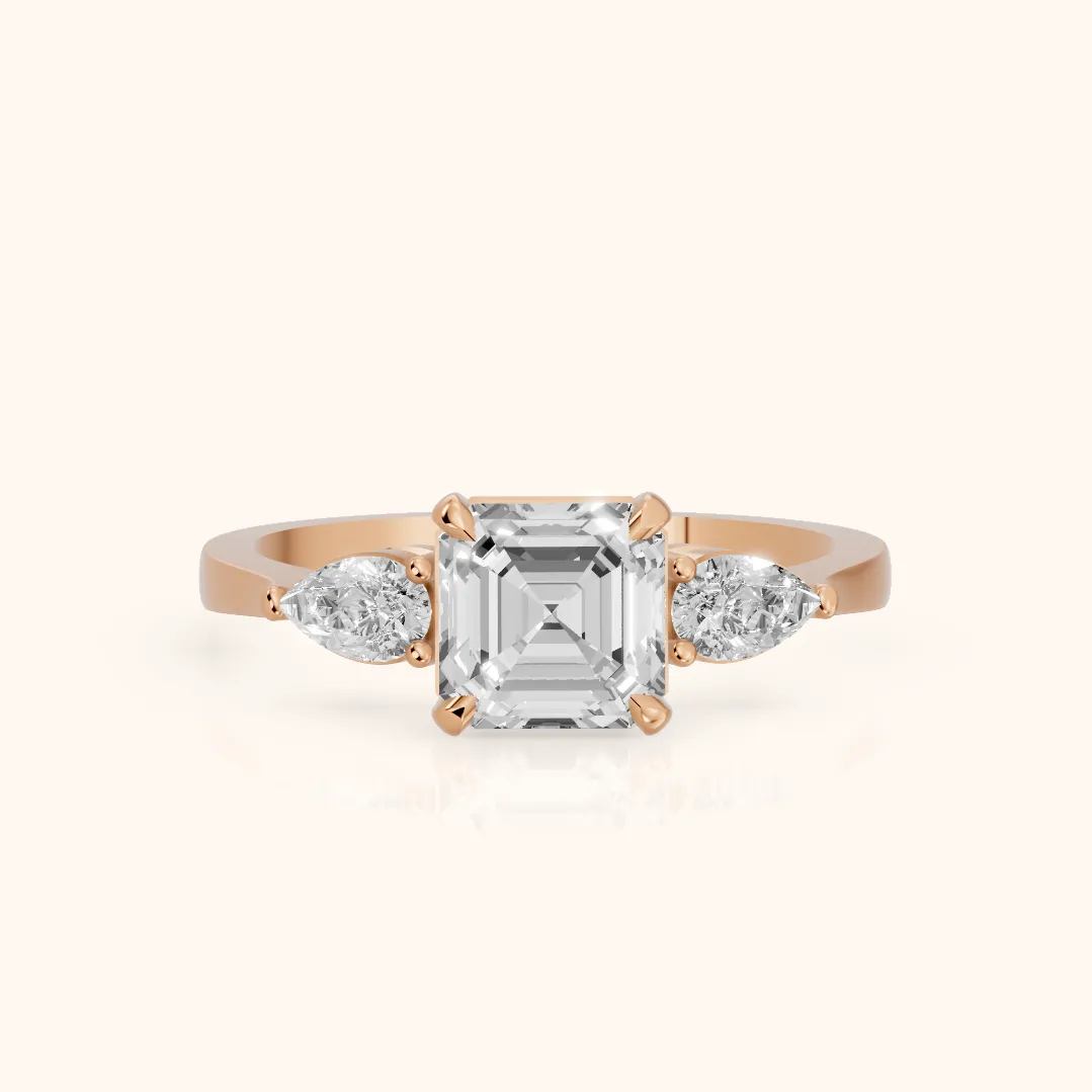 Bague de fiançailles Grace sertie de trois diamants Asscher en or rose
