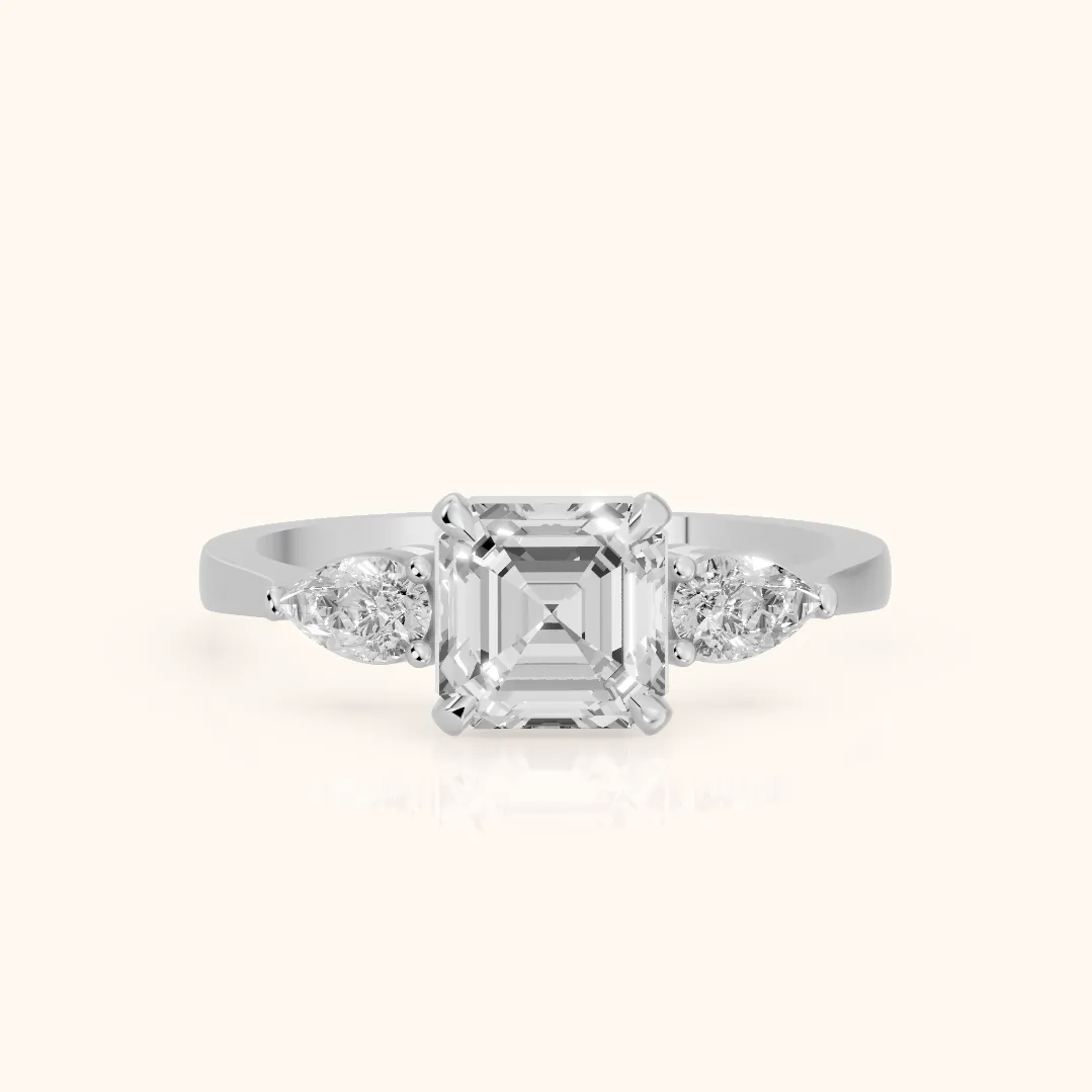 Grace Three Stone Asscher Diamond Engagement Ring in Platinum