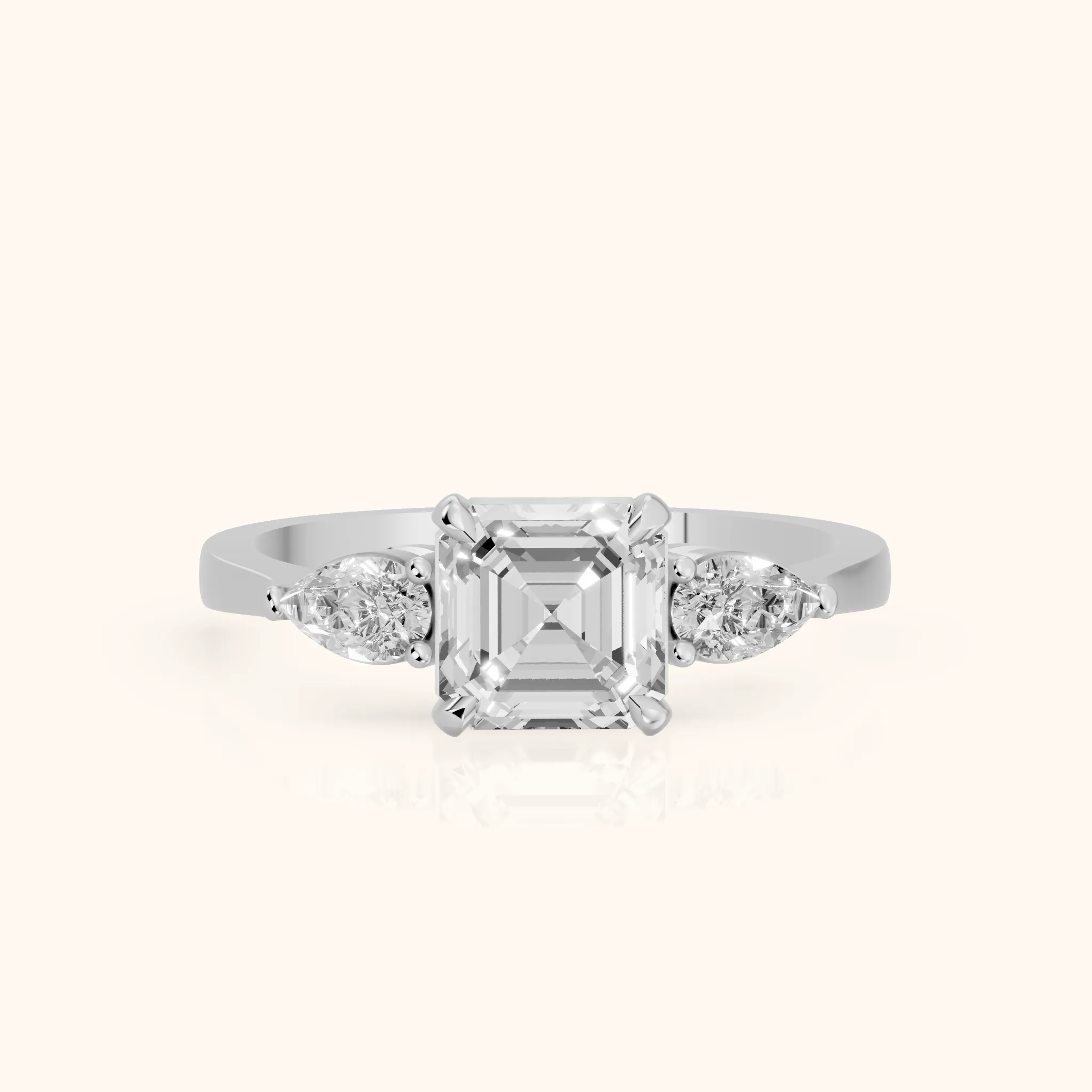 Bague de Fiançailles Grace Three Stone Asscher en Diamant Platine — view 1