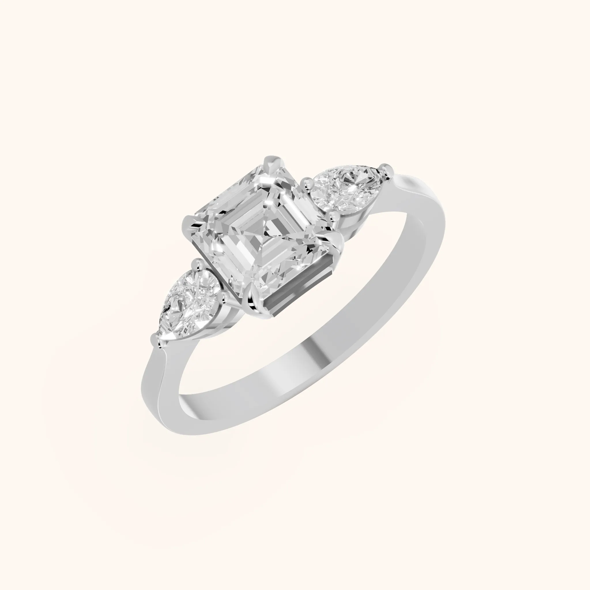 Grace Three Stone Asscher Diamond Engagement Ring in Platinum