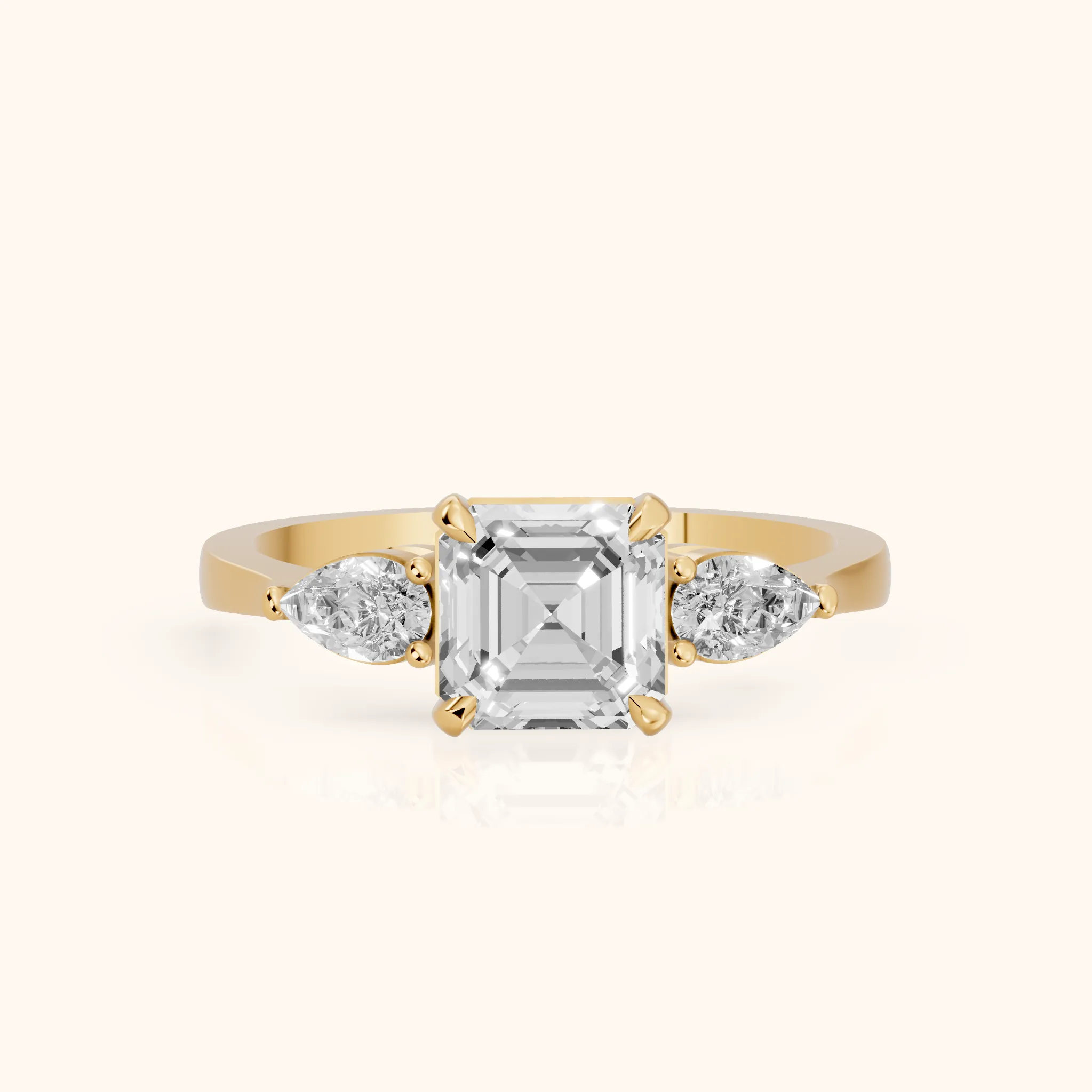 Grace Three Stone Asscher Diamond Engagement Ring in Yellow Gold — view 1