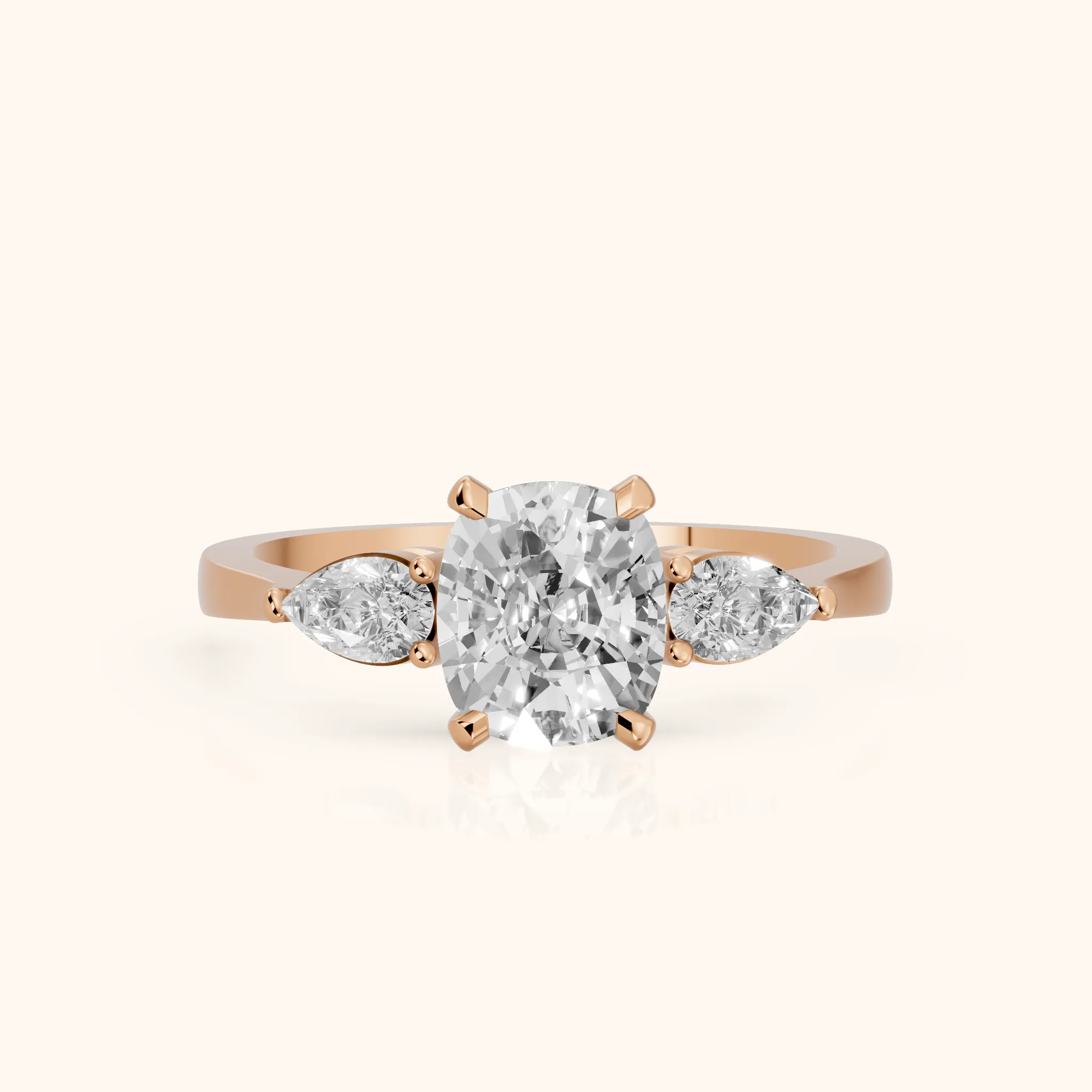 Grace Three Stone Cushion Diamond Engagement Ring in Rose Gold — view 1