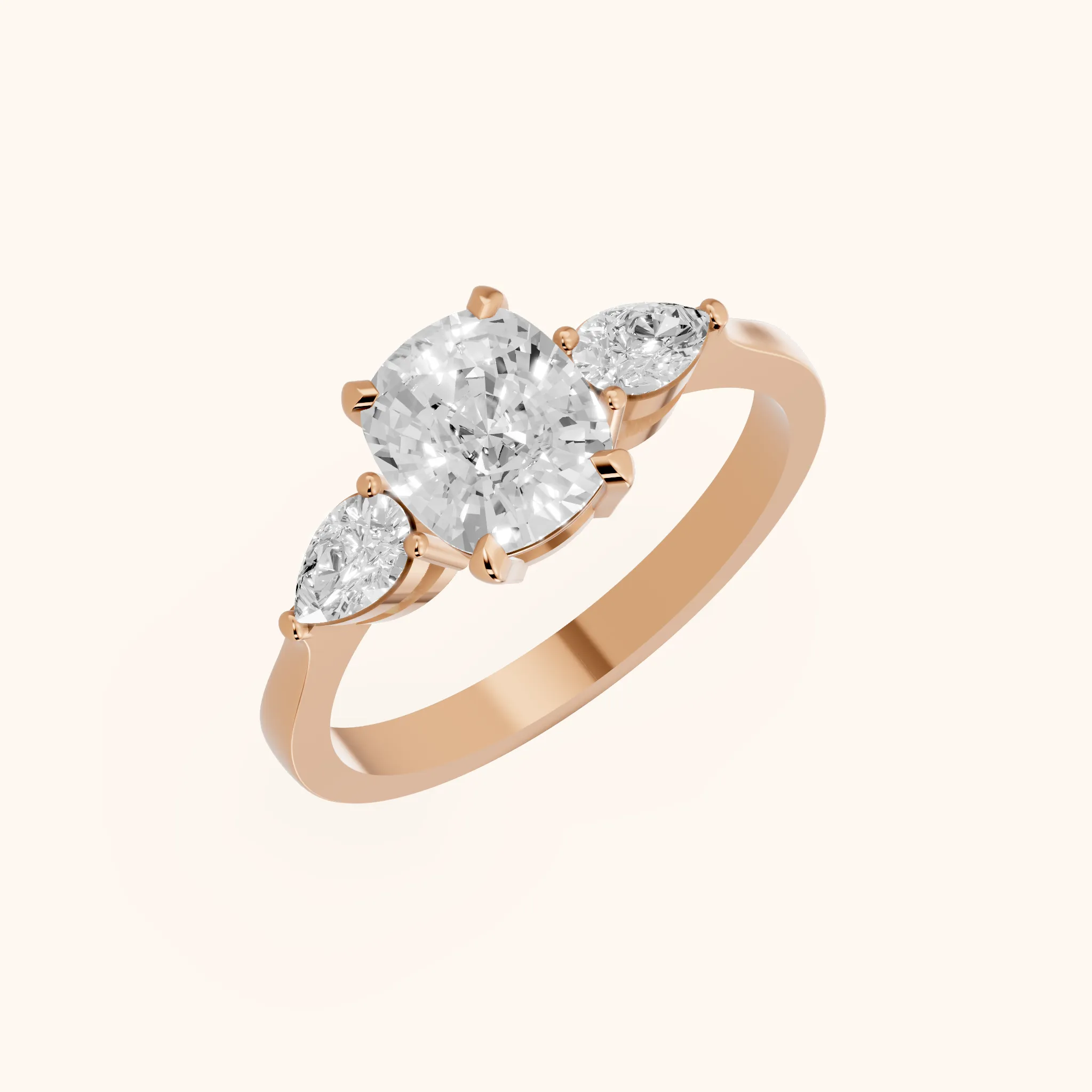 Bague de fiançailles Grace trois pierres diamant coussin en or rose