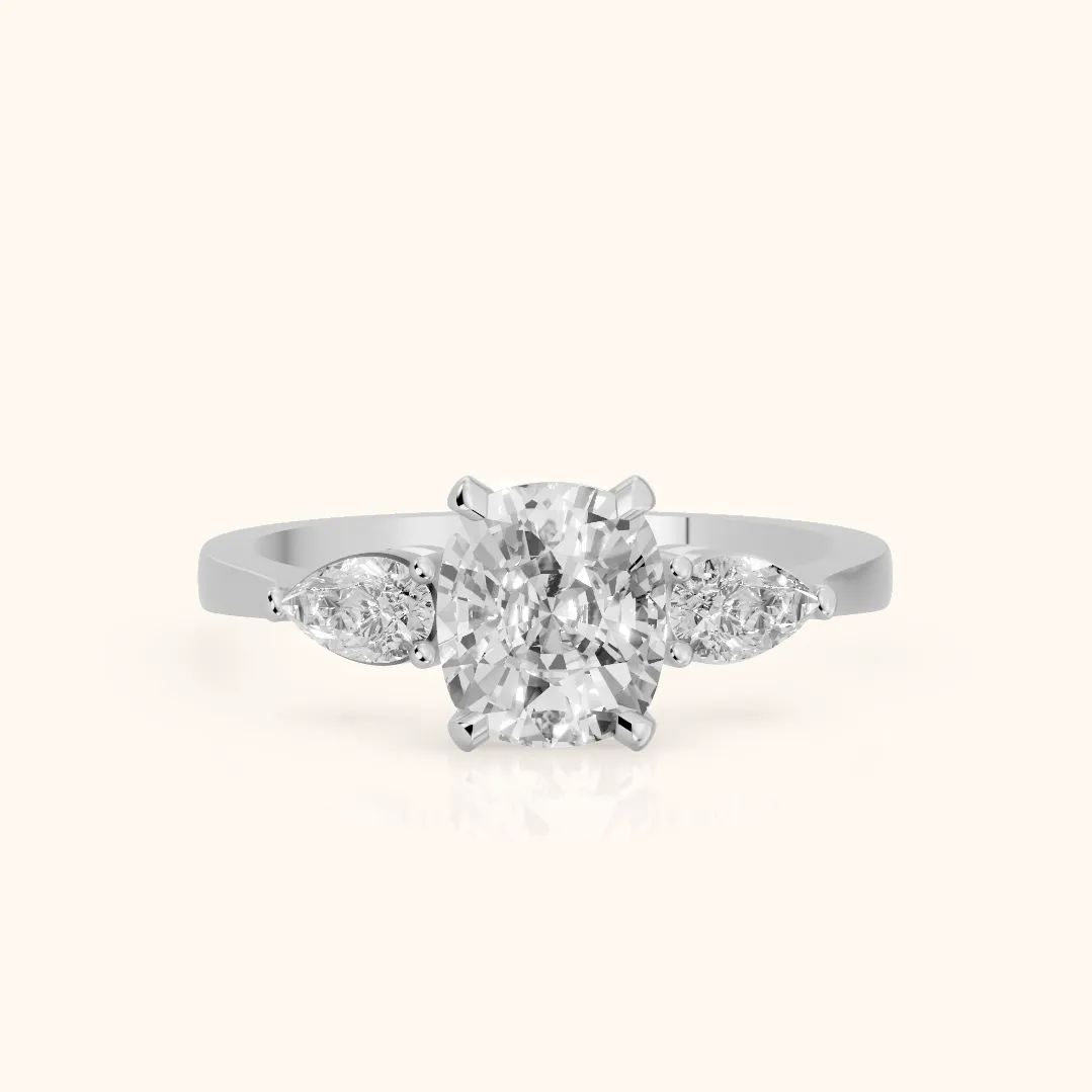 Grace Three Stone Cushion Diamond Engagement Ring in Silver