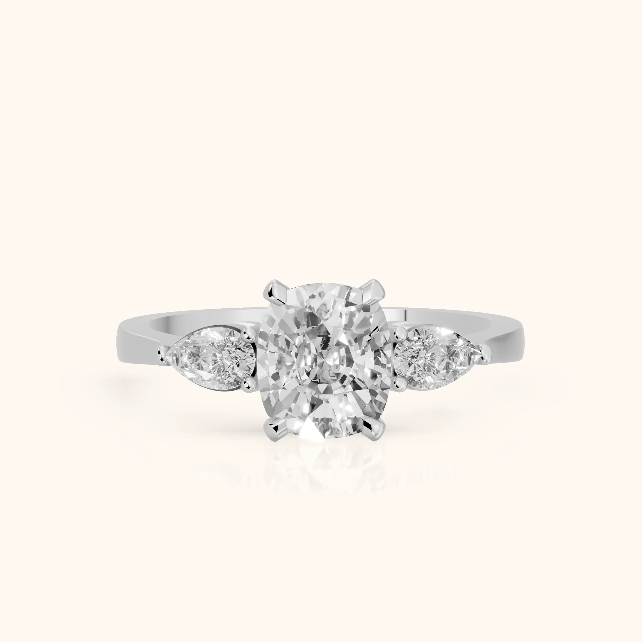 Bague de fiançailles Grace en platine avec diamant coussin à trois pierres — view 1