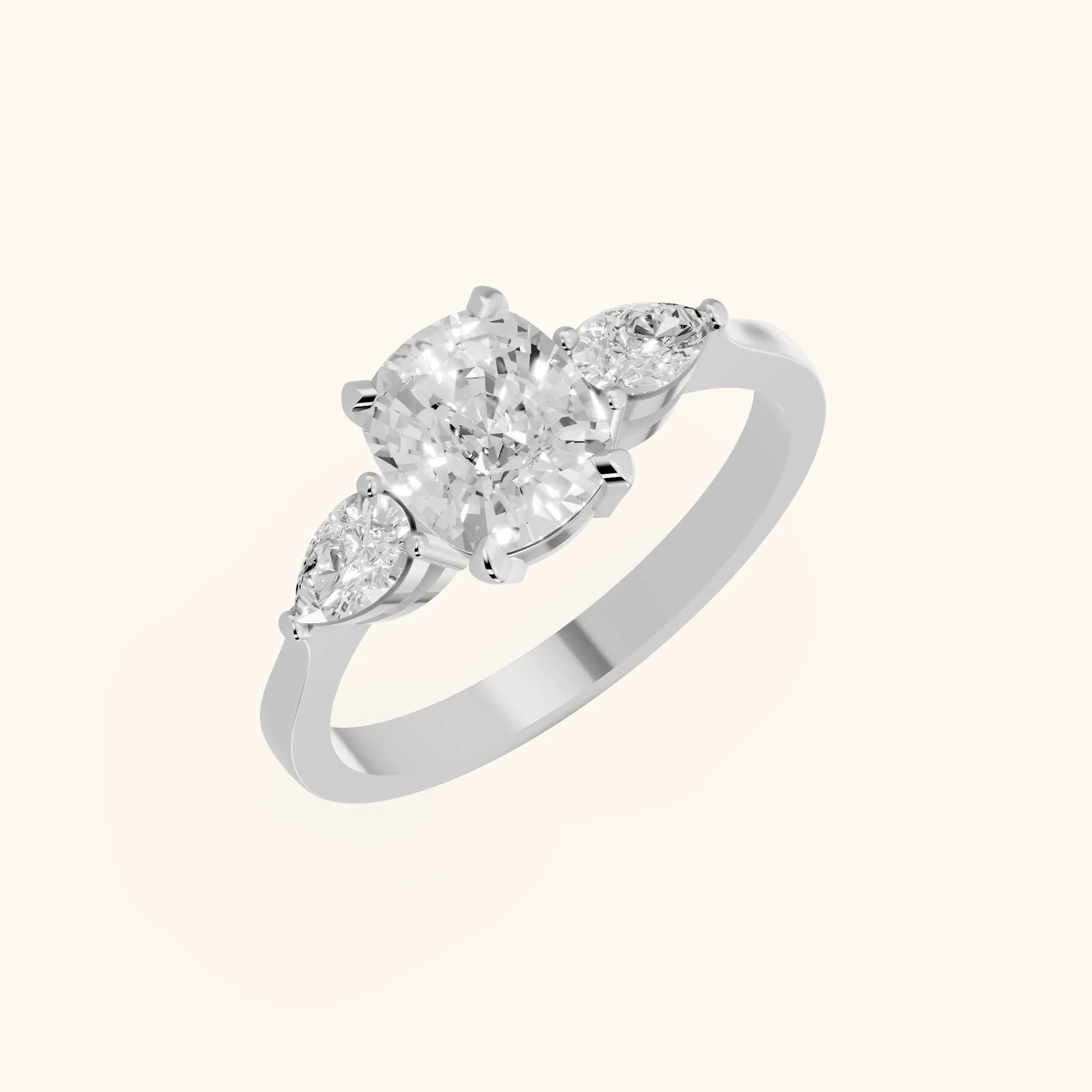 Grace Three Stone Cushion Diamond Engagement Ring in Silver