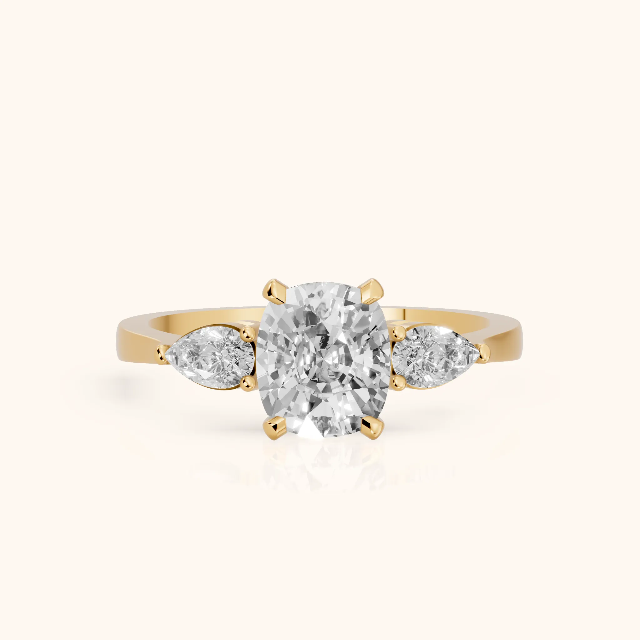Grace Three Stone Cushion Diamond Engagement Ring in Yellow Gold — view 1