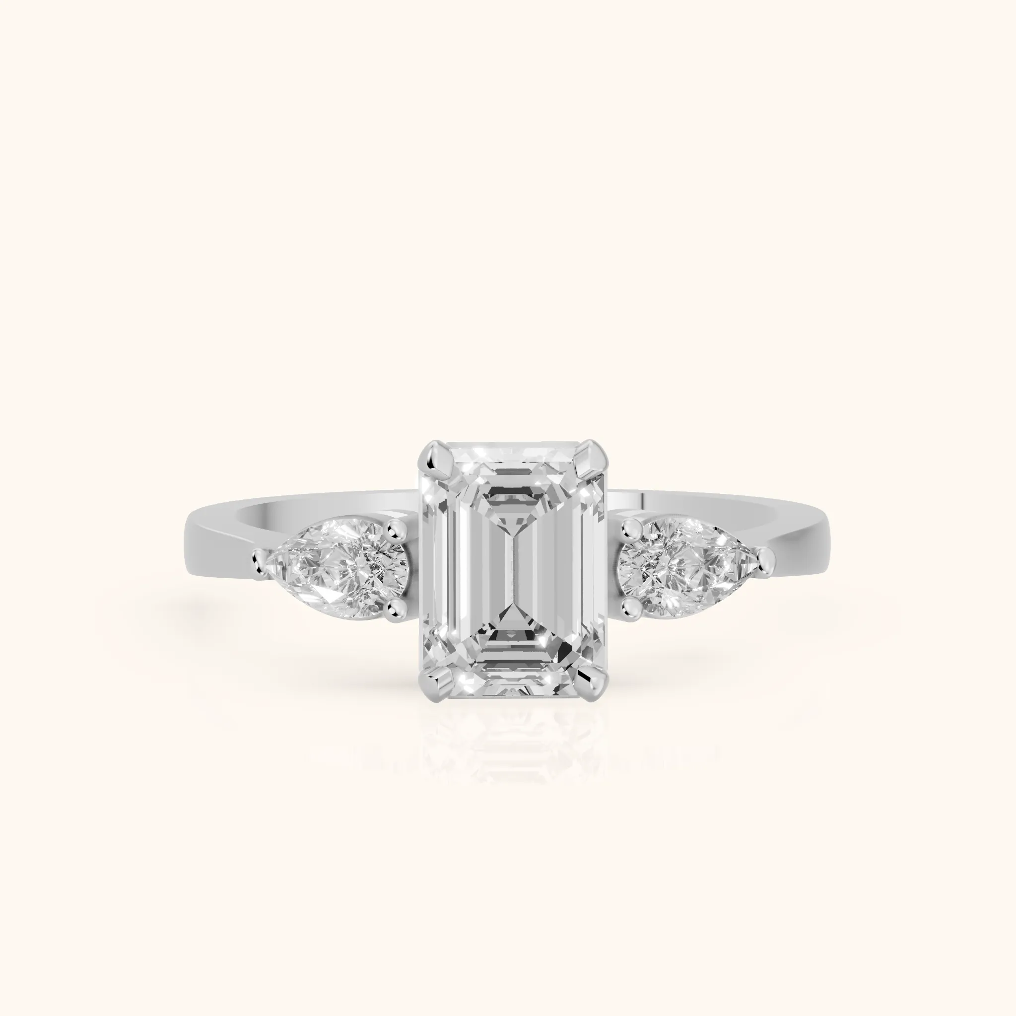 Bague de Fiançailles Grace Trois Pierres Émeraude et Diamants en Platine — view 1