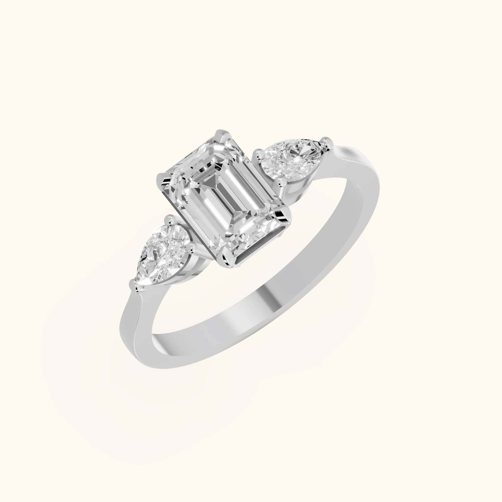 Grace Three Stone Emerald Diamond Engagement Ring in Silver