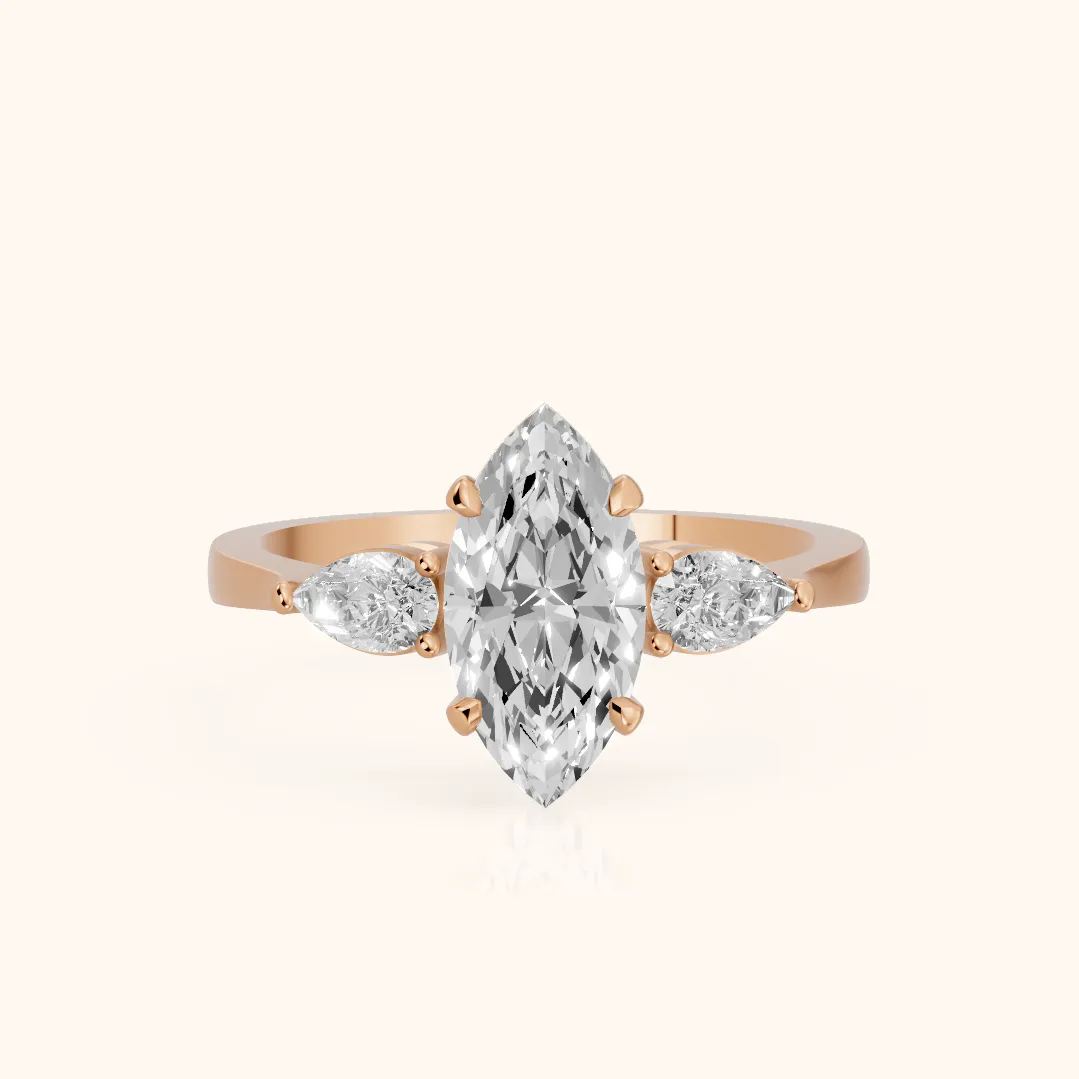 Bague de Fiançailles Grace Trois Diamants Marquise en Or Rose