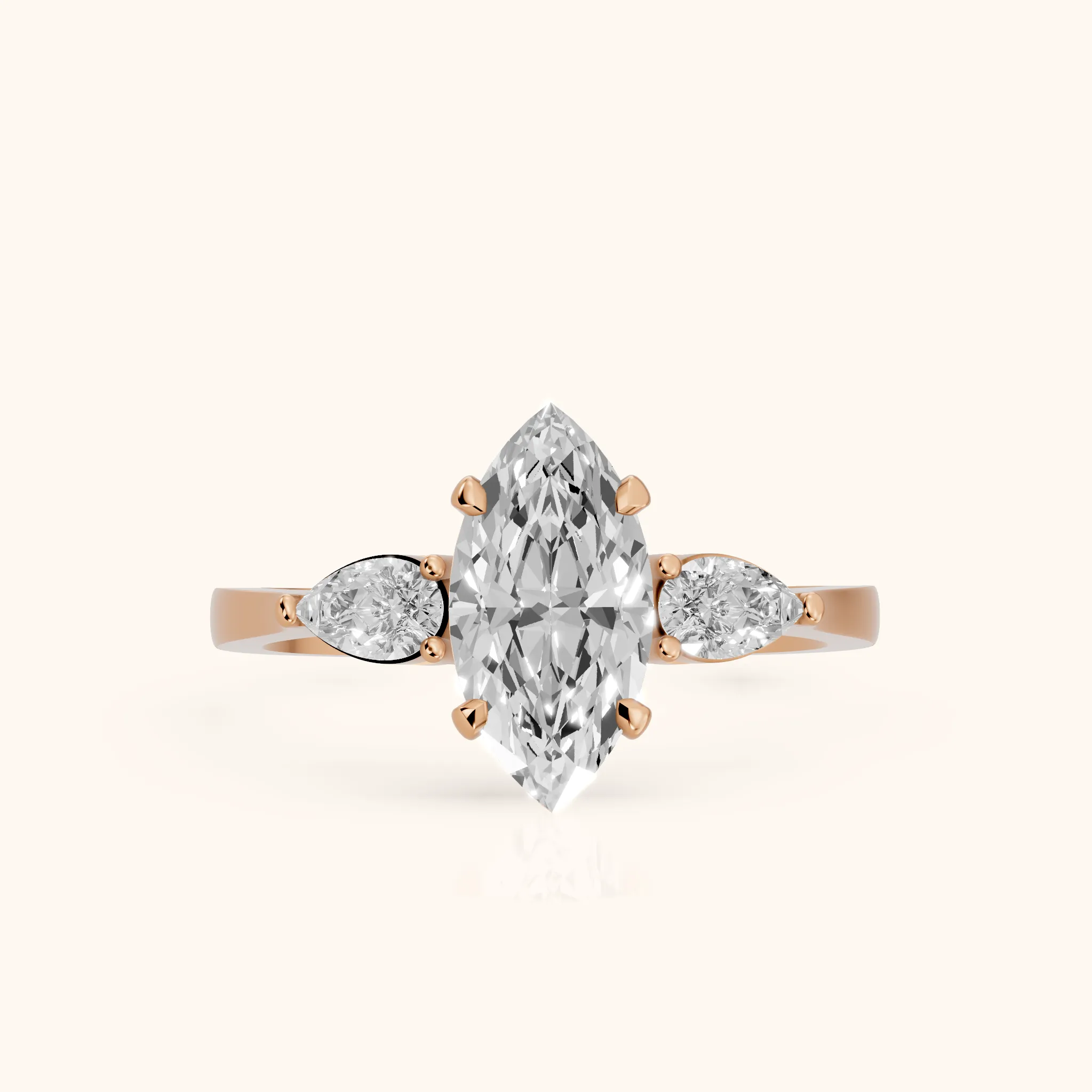 Bague de Fiançailles Grace Trois Diamants Marquise en Or Rose — view 1