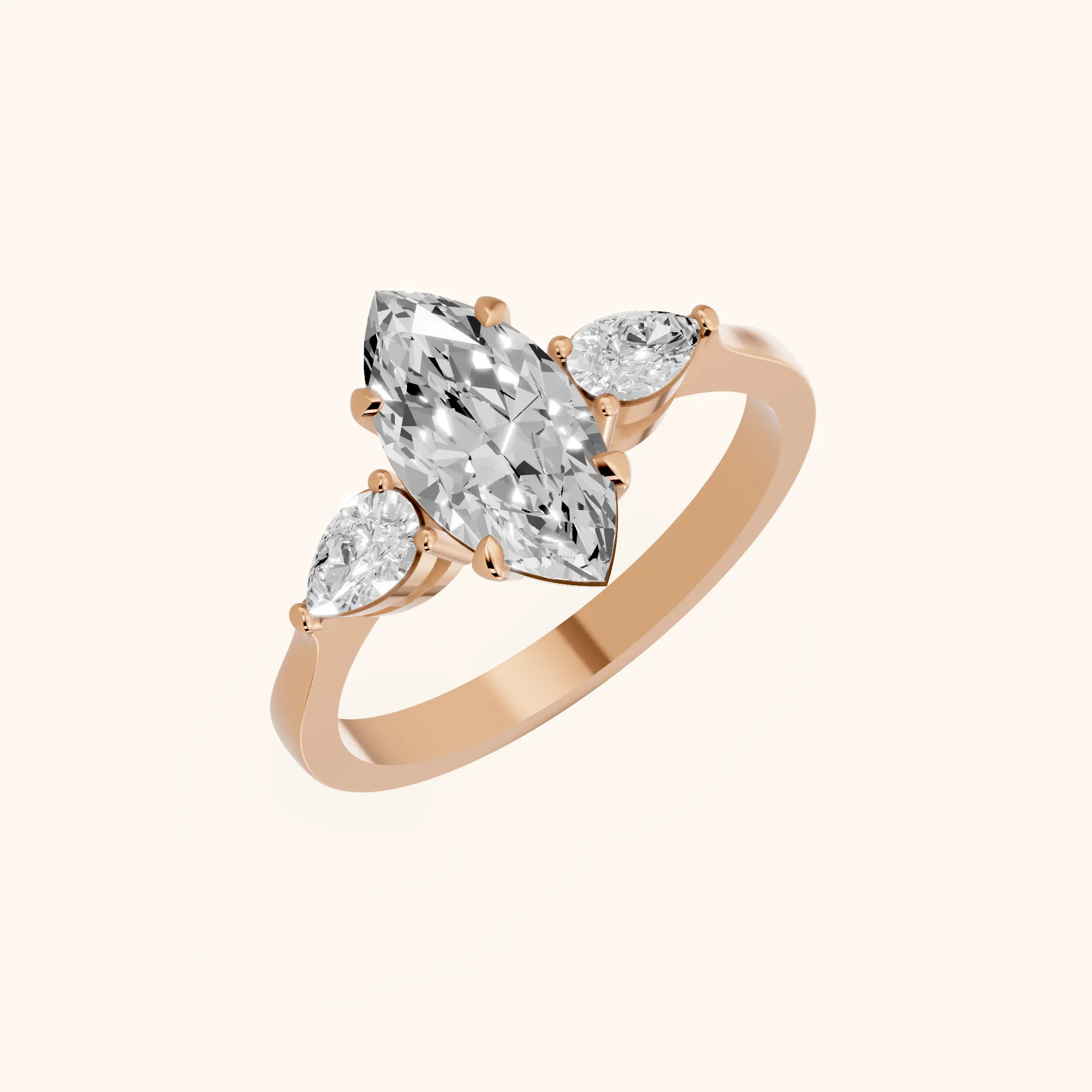 Bague de Fiançailles Grace Trois Diamants Marquise en Or Rose