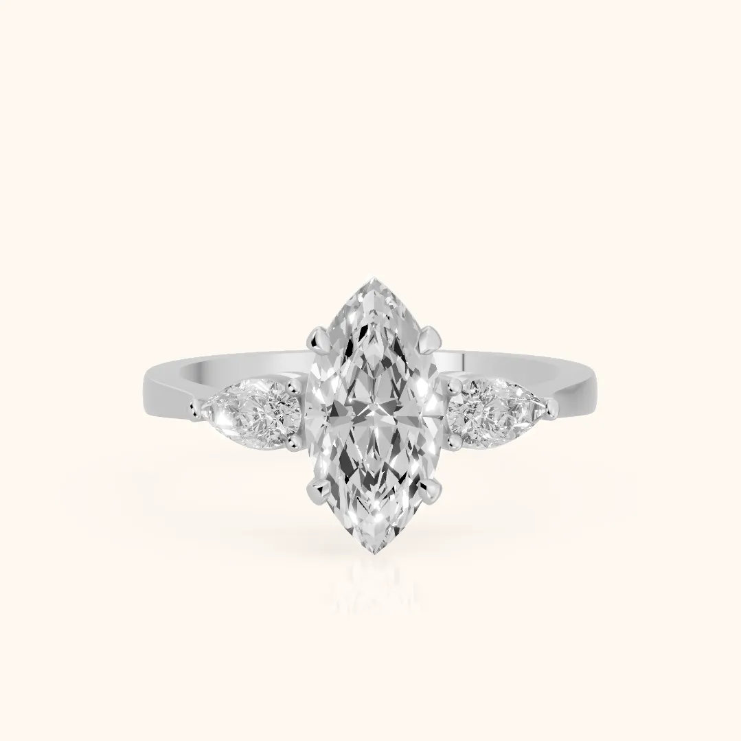 Grace Three Stone Marquise Diamond Engagement Ring in Silver
