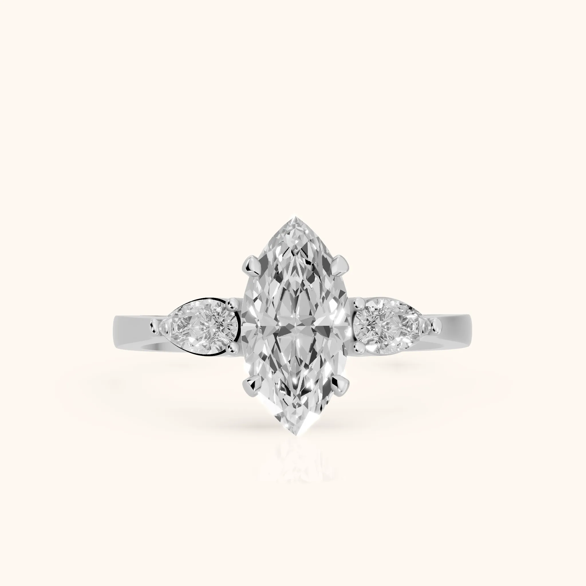 Bague de Fiançailles Grace Trois Pierres Diamant Marquise en Platine — view 1