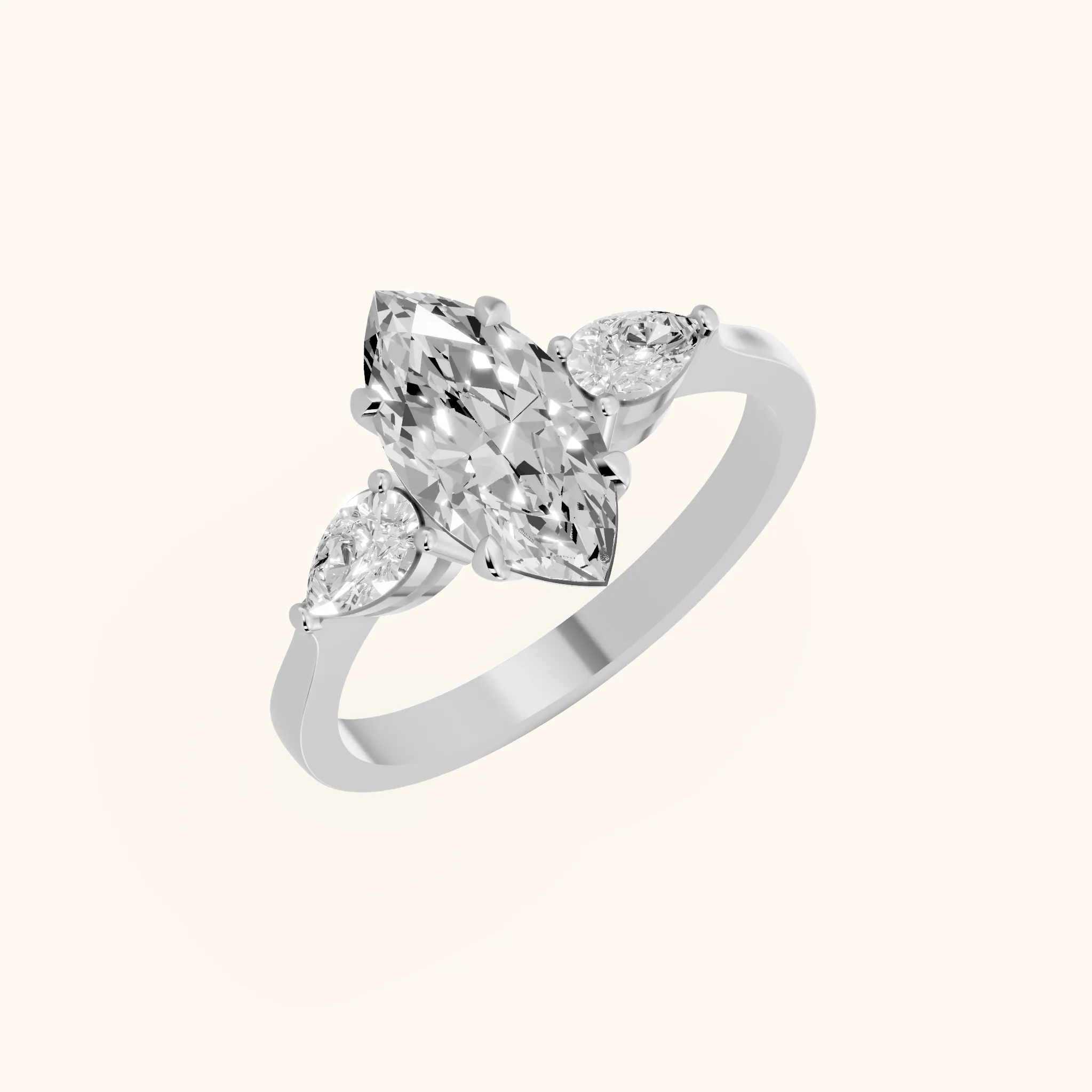 Grace Three Stone Marquise Diamond Engagement Ring in Silver