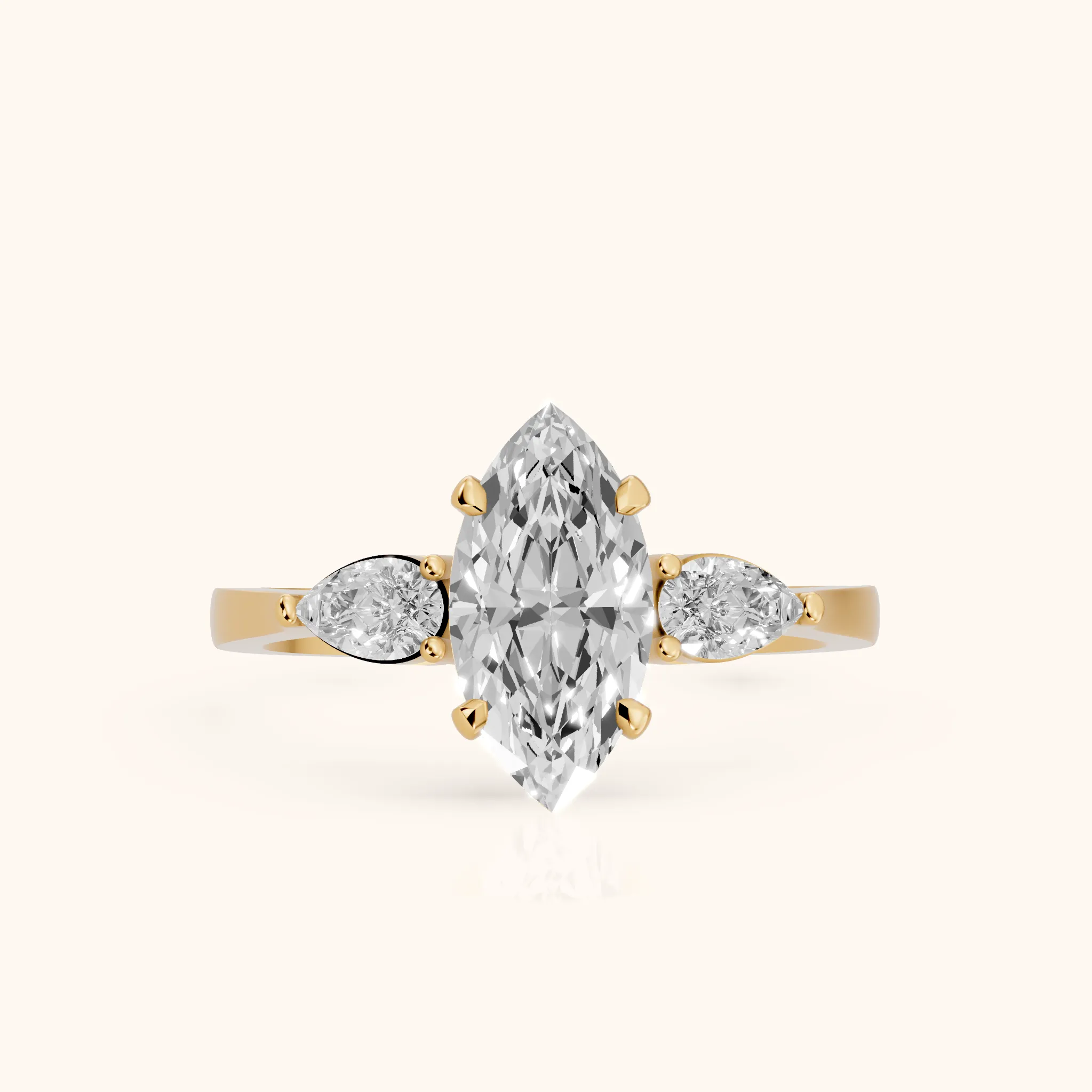 Grace Three Stone Marquise Diamond Engagement Ring in Yellow Gold — view 1