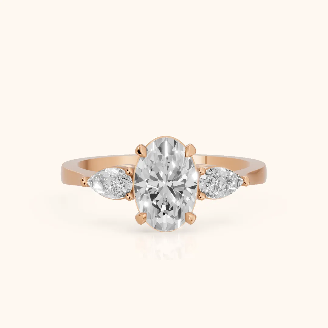 Bague de fiançailles Grace trois pierres diamant ovale en or rose