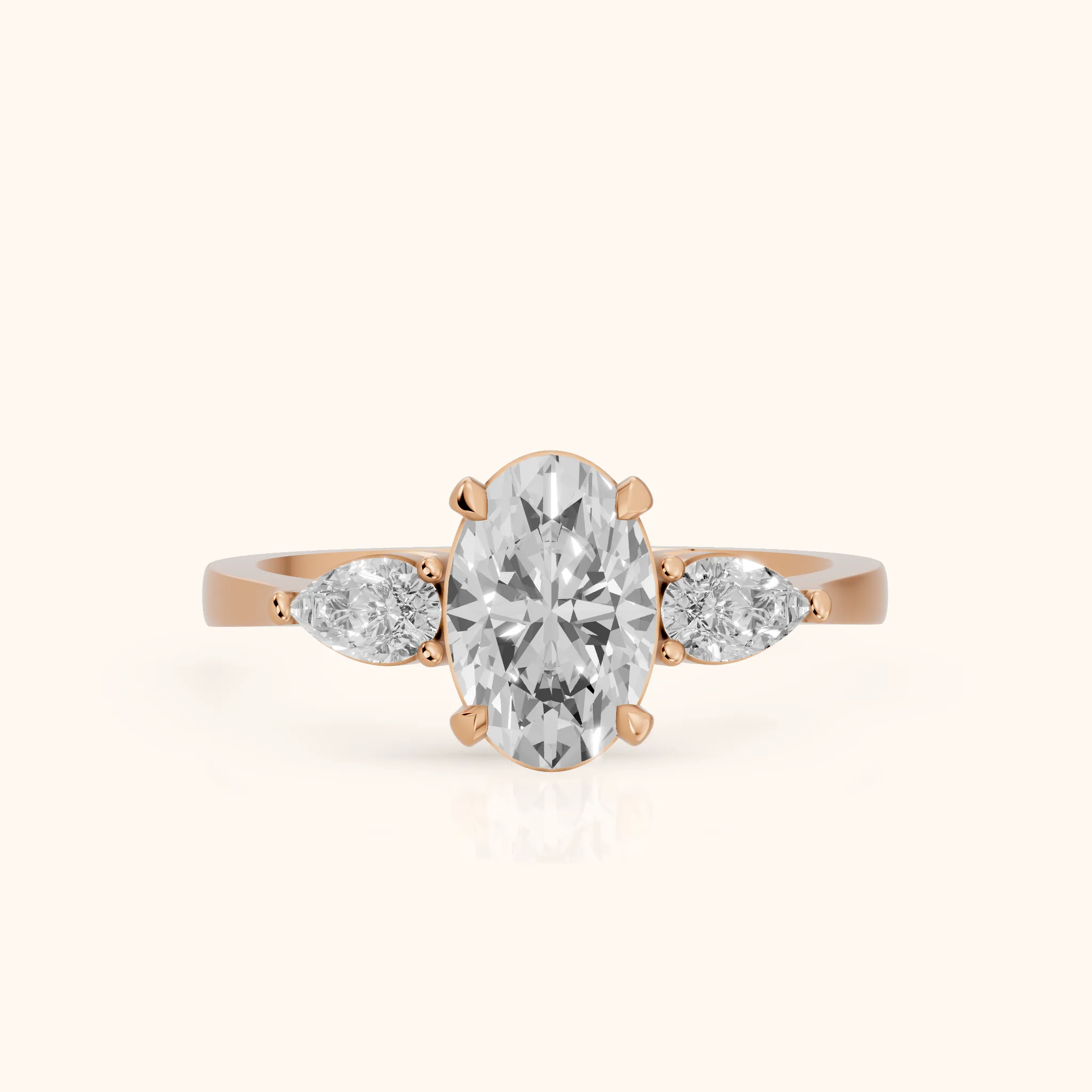 Grace Three Stone Oval Diamond Engagement Ring in Rose Gold — view 1