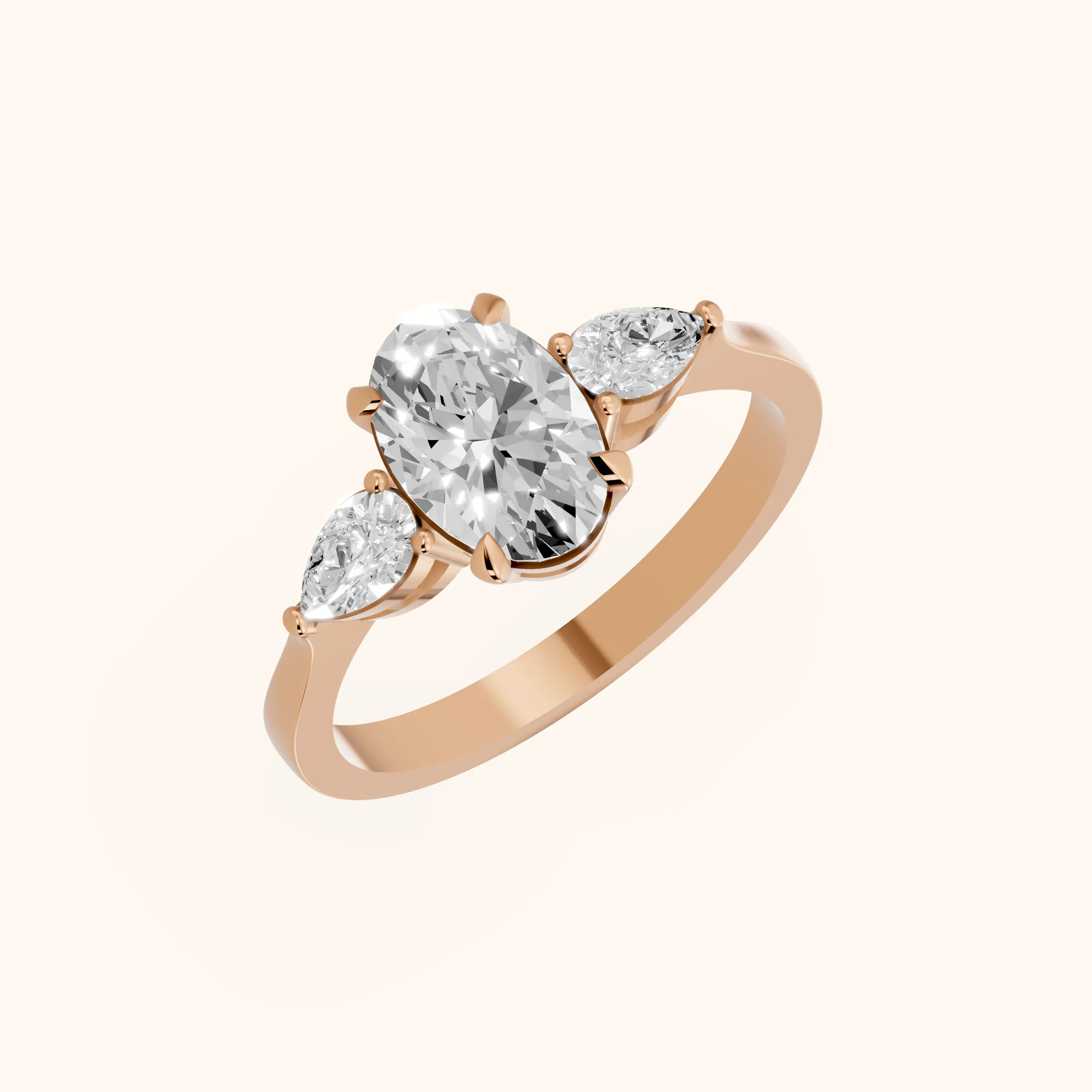 Bague de fiançailles Grace trois pierres diamant ovale en or rose