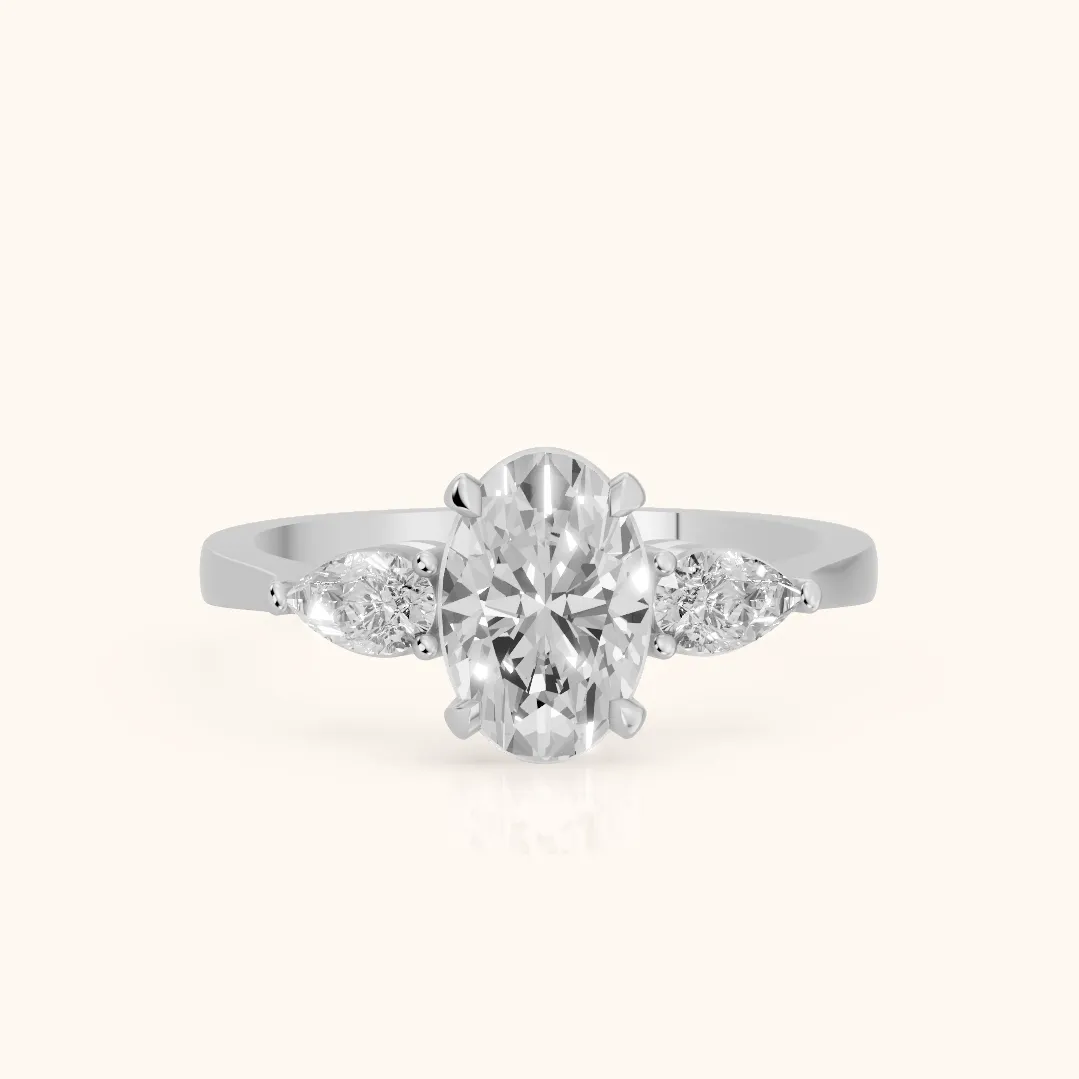 Grace Three Stone Oval Diamond Engagement Ring in Silver