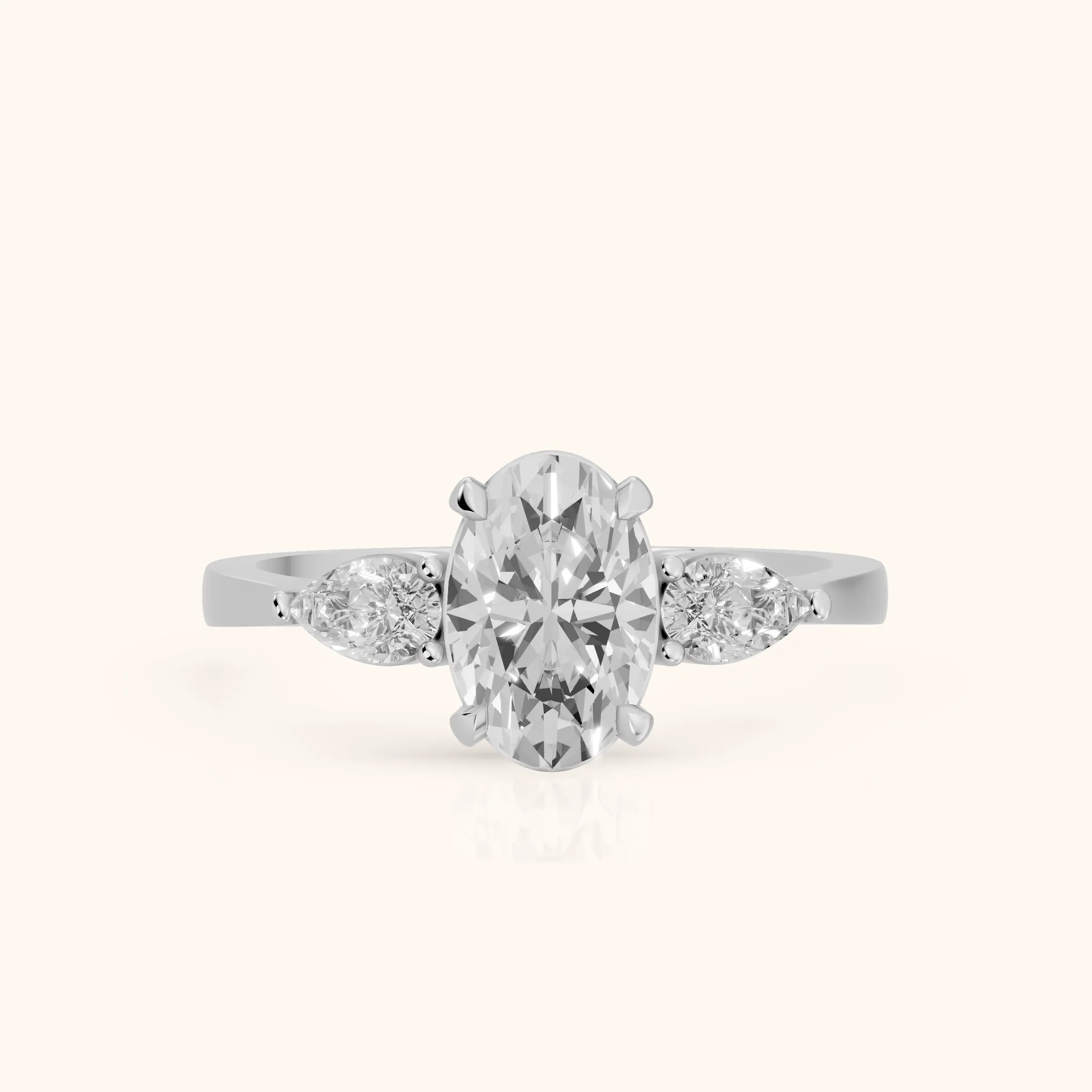 Bague de Fiançailles Grace Trois Diamants Ovale en Platine — view 1