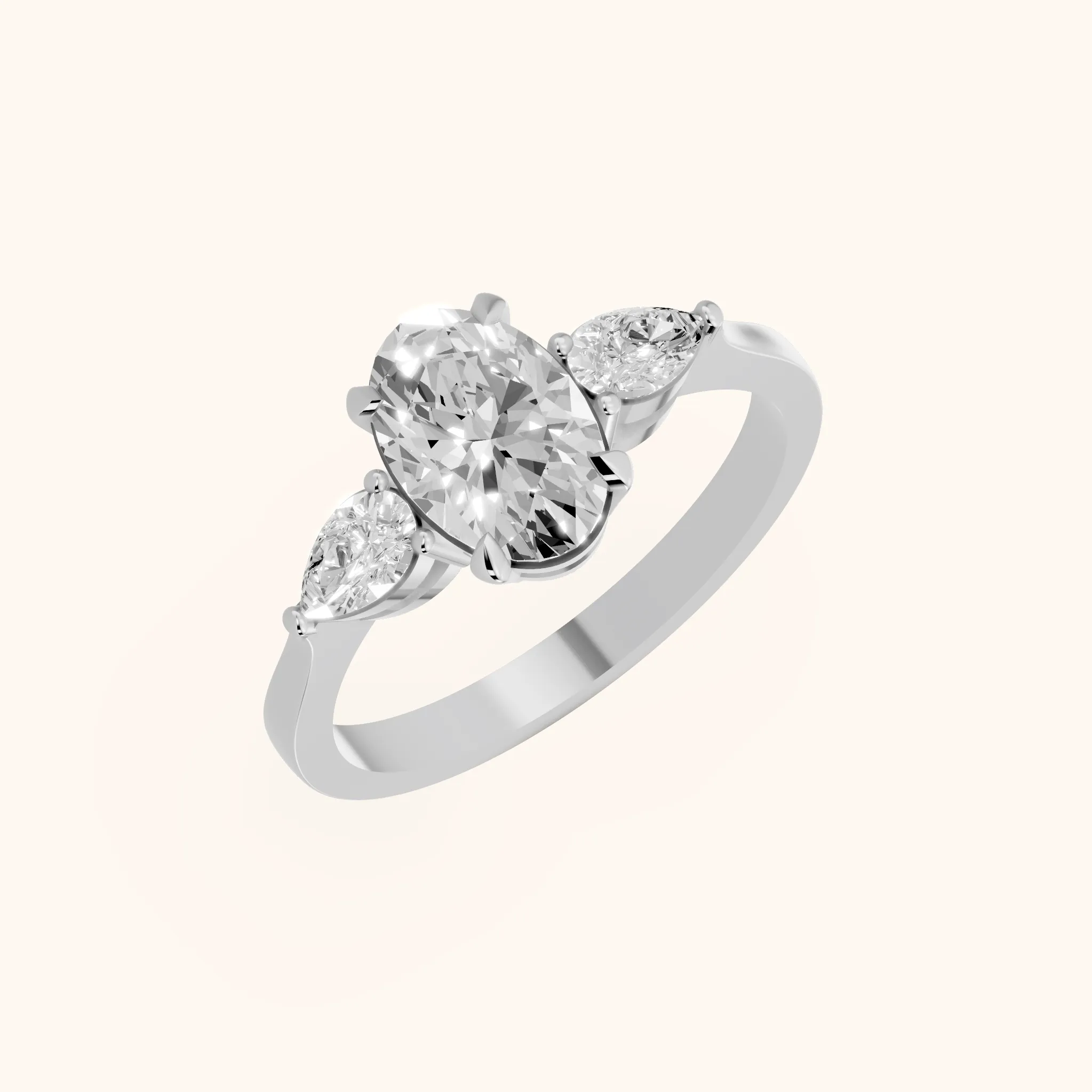 Grace Three Stone Oval Diamond Engagement Ring in Silver