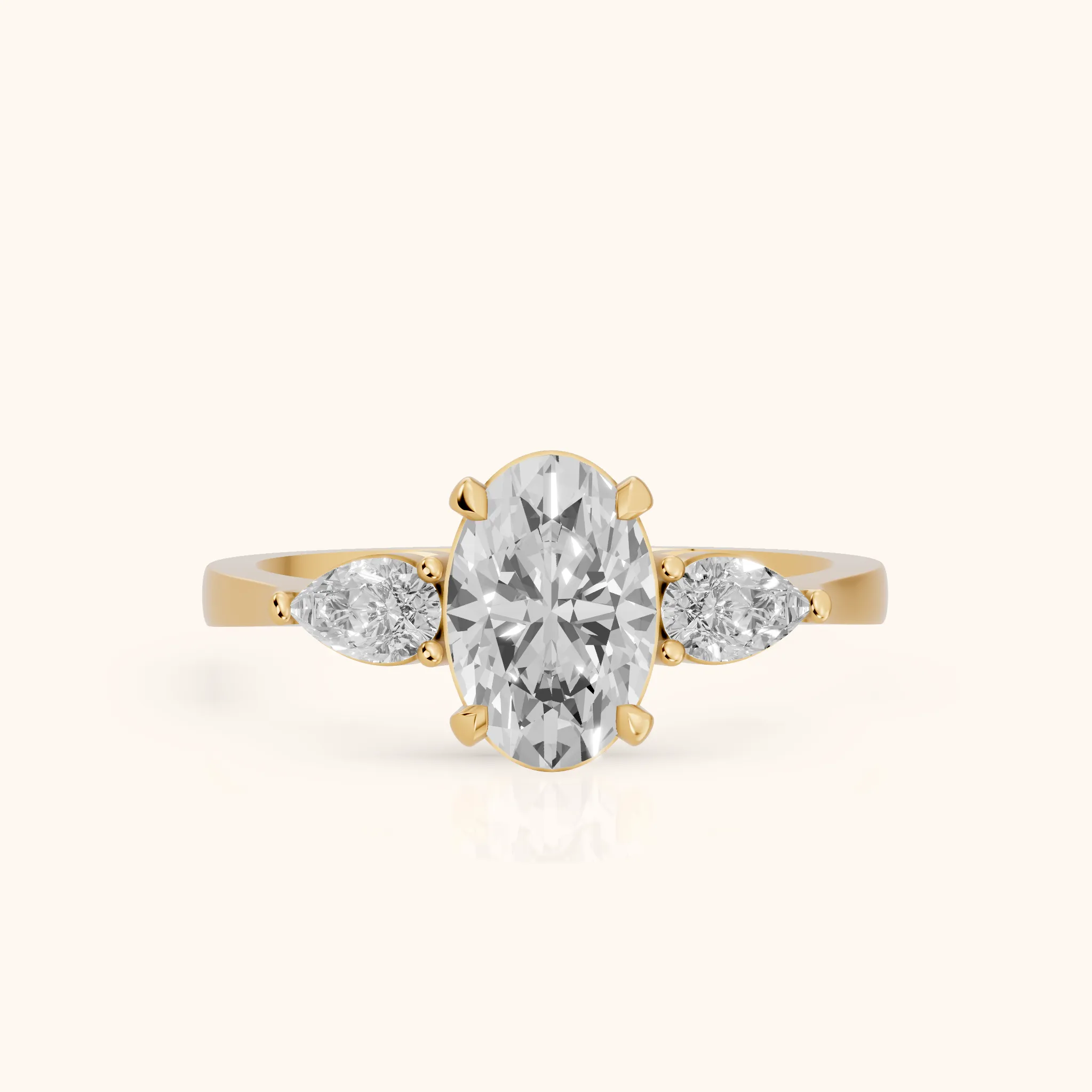 Grace Three Stone Oval Diamond Engagement Ring in Yellow Gold — view 1