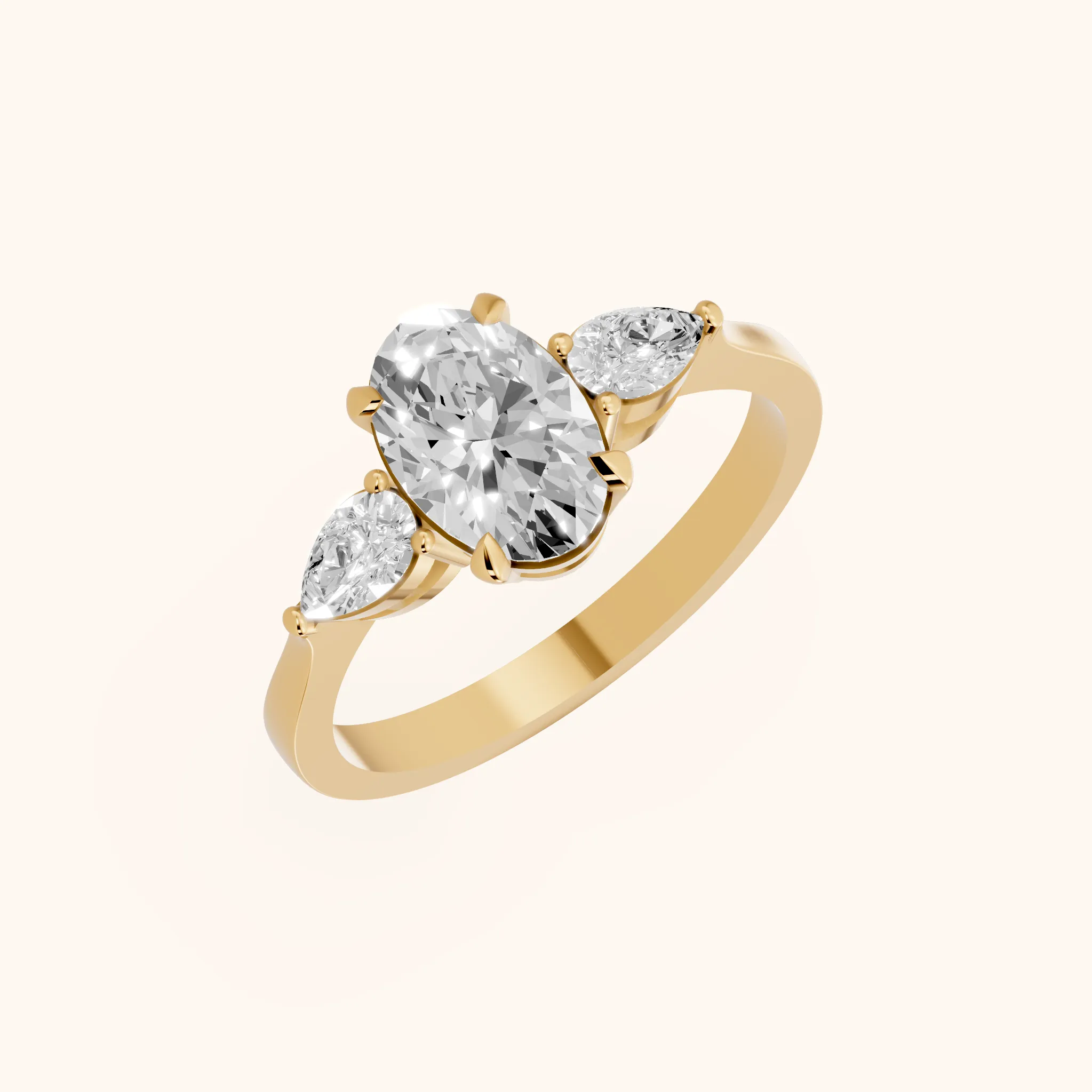 Grace Three Stone Oval Diamond Engagement Ring in Yellow Gold