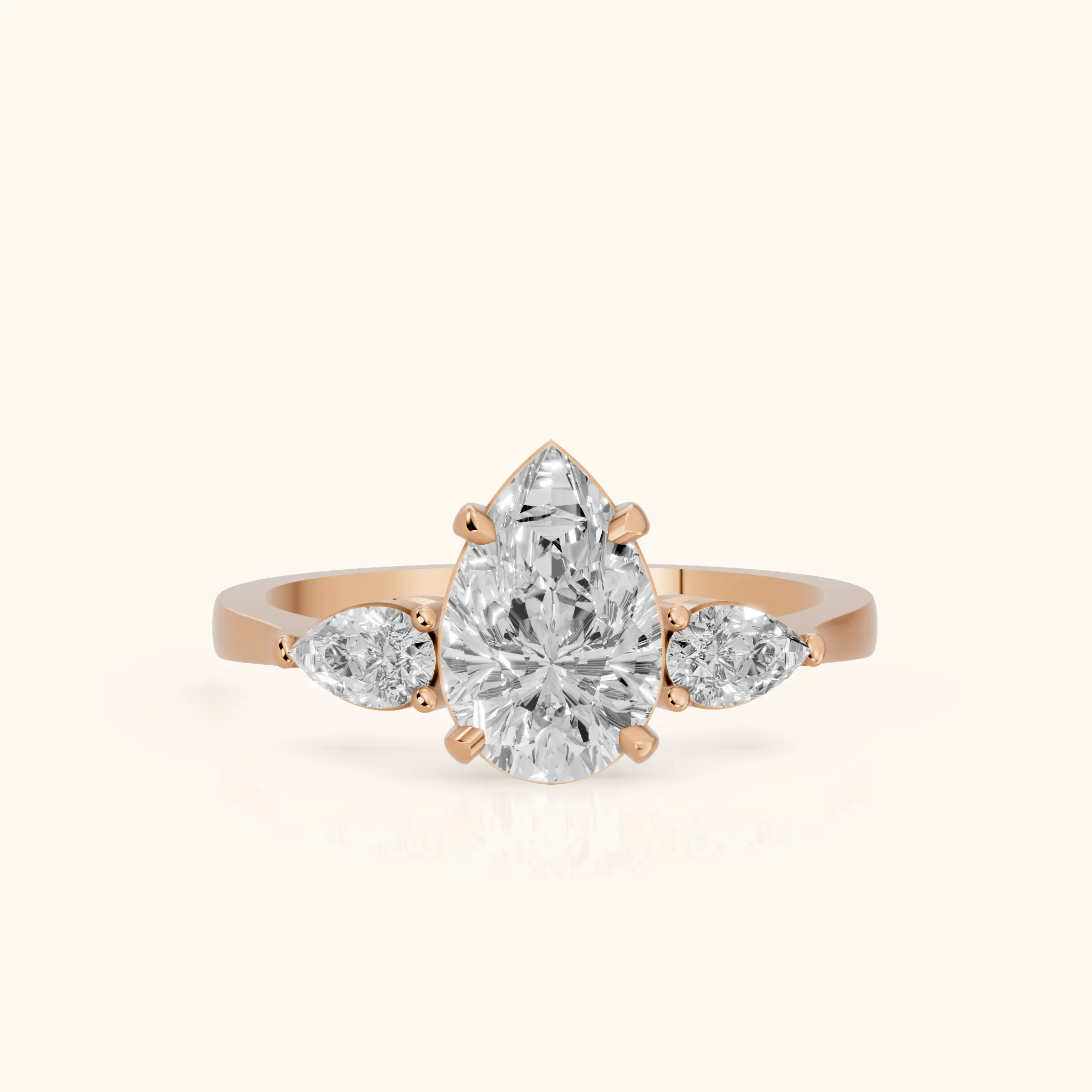 Grace Three Stone Pear Diamond Engagement Ring in Rose Gold — view 1