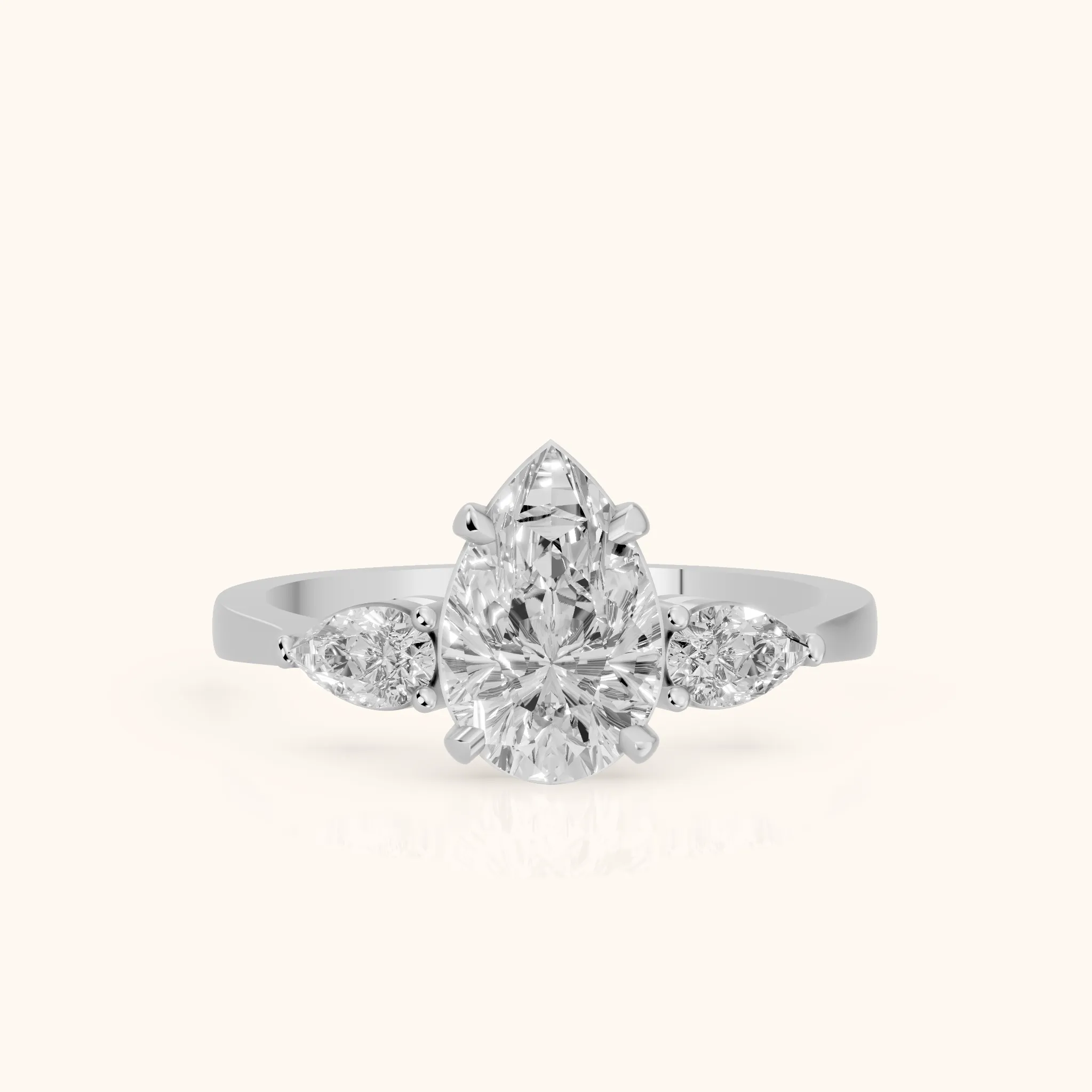 Bague de fiançailles Grace trois pierres diamant poire en platine — view 1