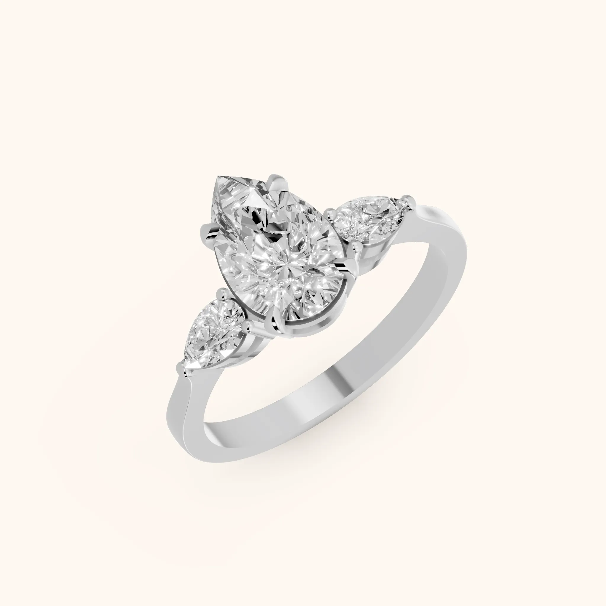 Grace Three Stone Pear Diamond Engagement Ring in Platinum