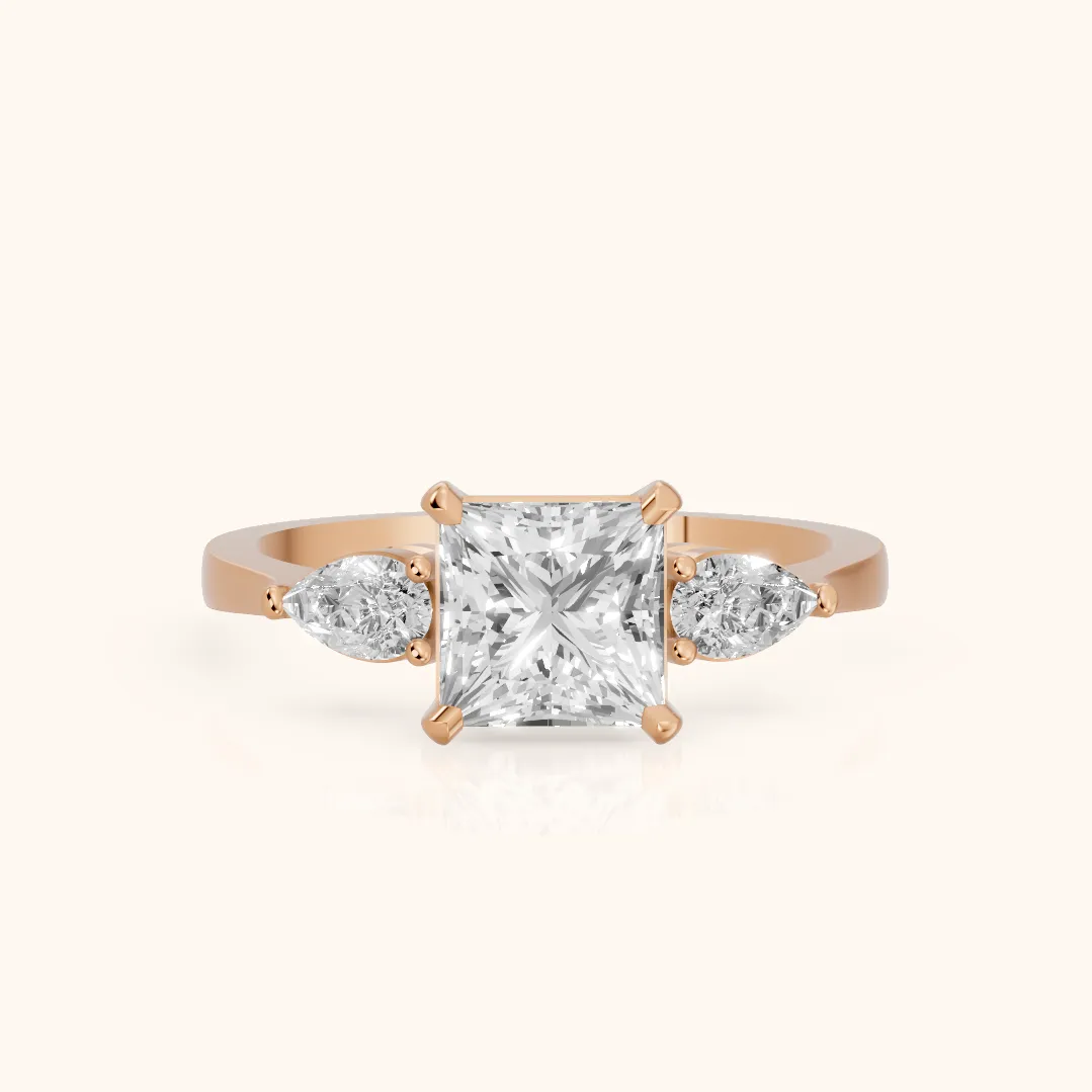 Bague de Fiançailles Grace à Trois Pierres Diamant Princesse en Or Rose