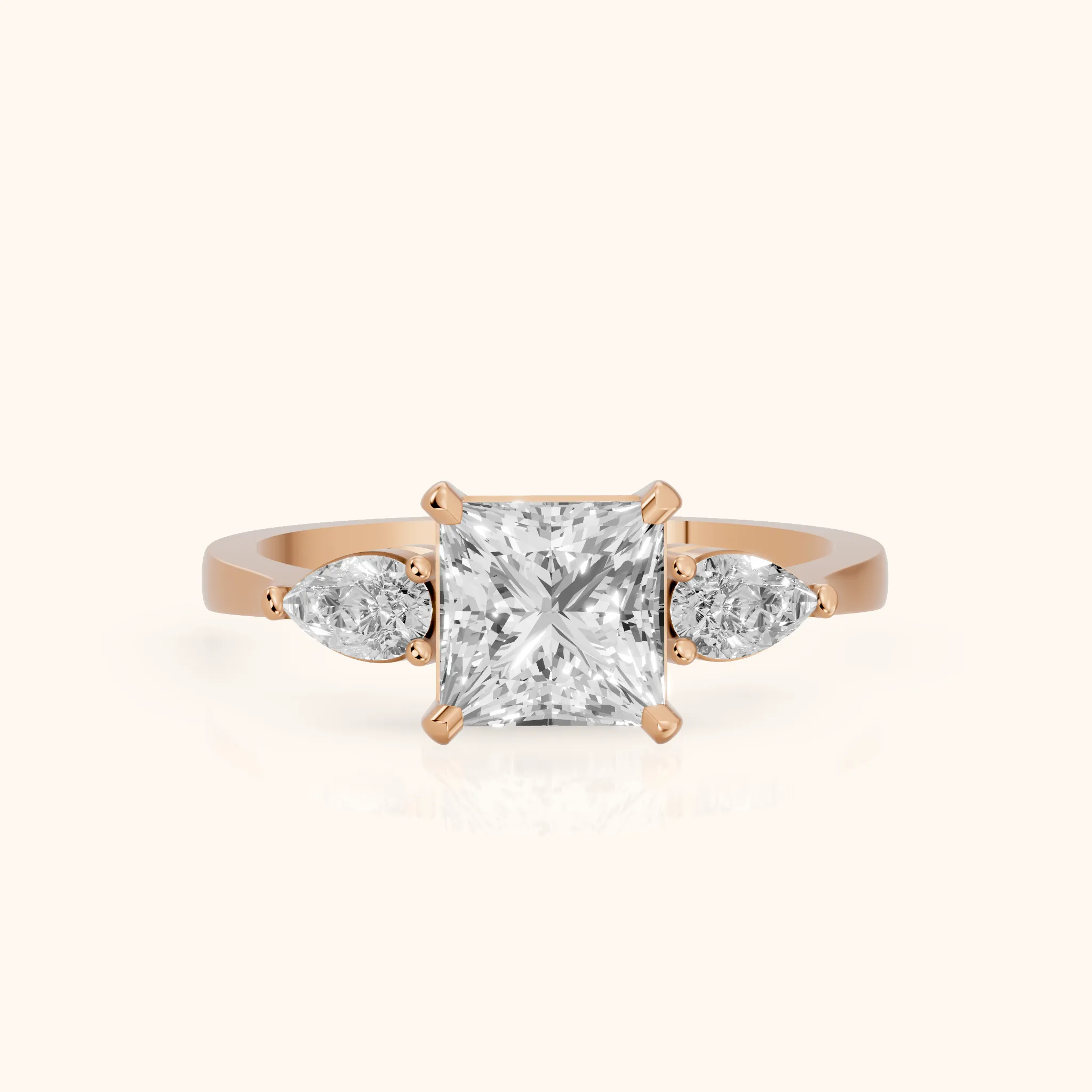 Grace Three Stone Princess Diamond Engagement Ring in Rose Gold — view 1