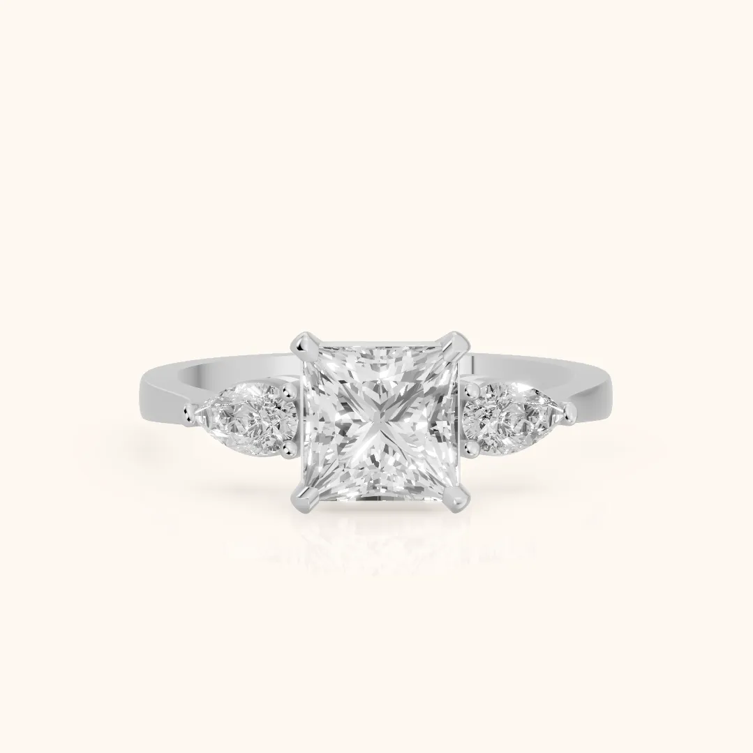 Grace Three Stone Princess Diamond Engagement Ring in Platinum