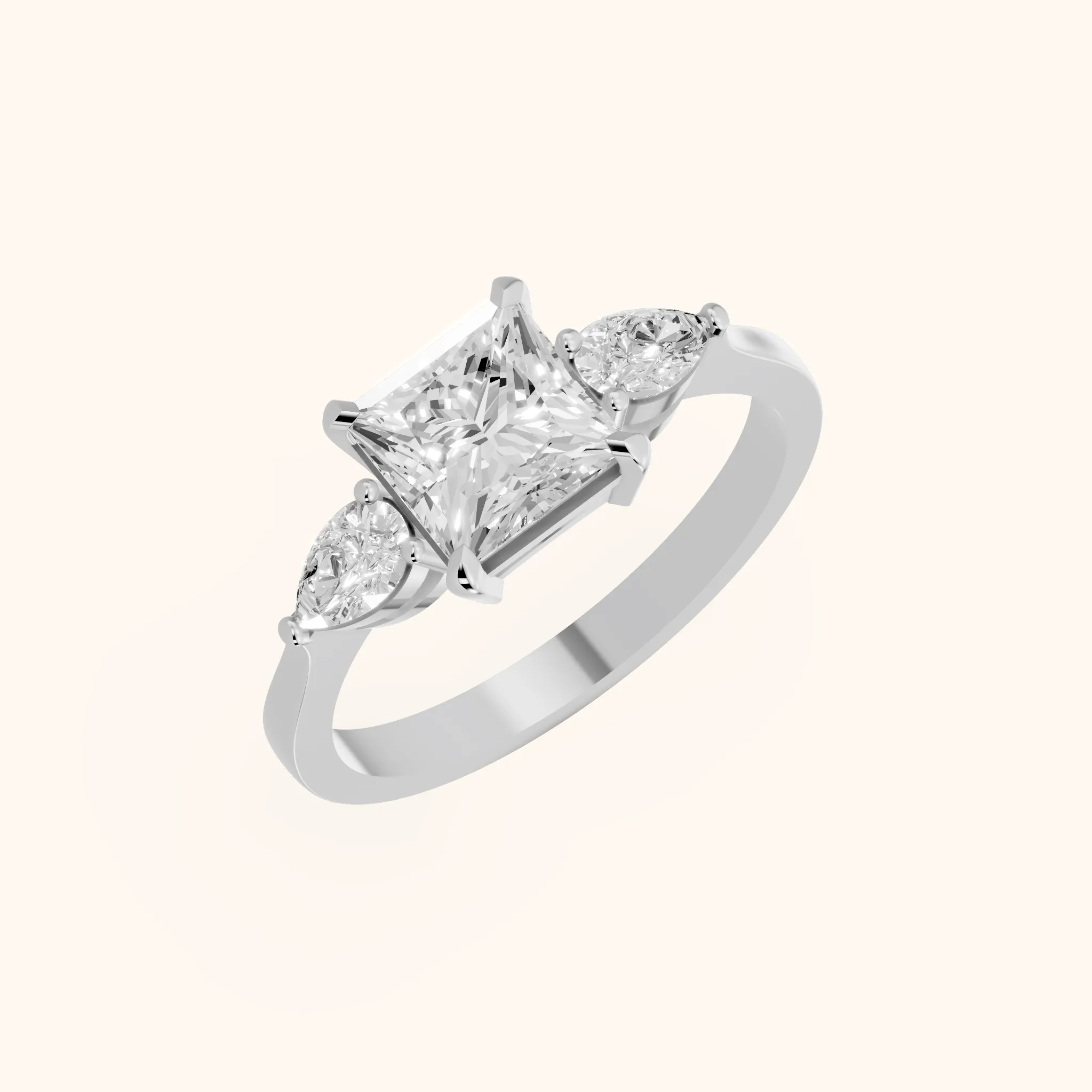 Grace Three Stone Princess Diamond Engagement Ring in Platinum
