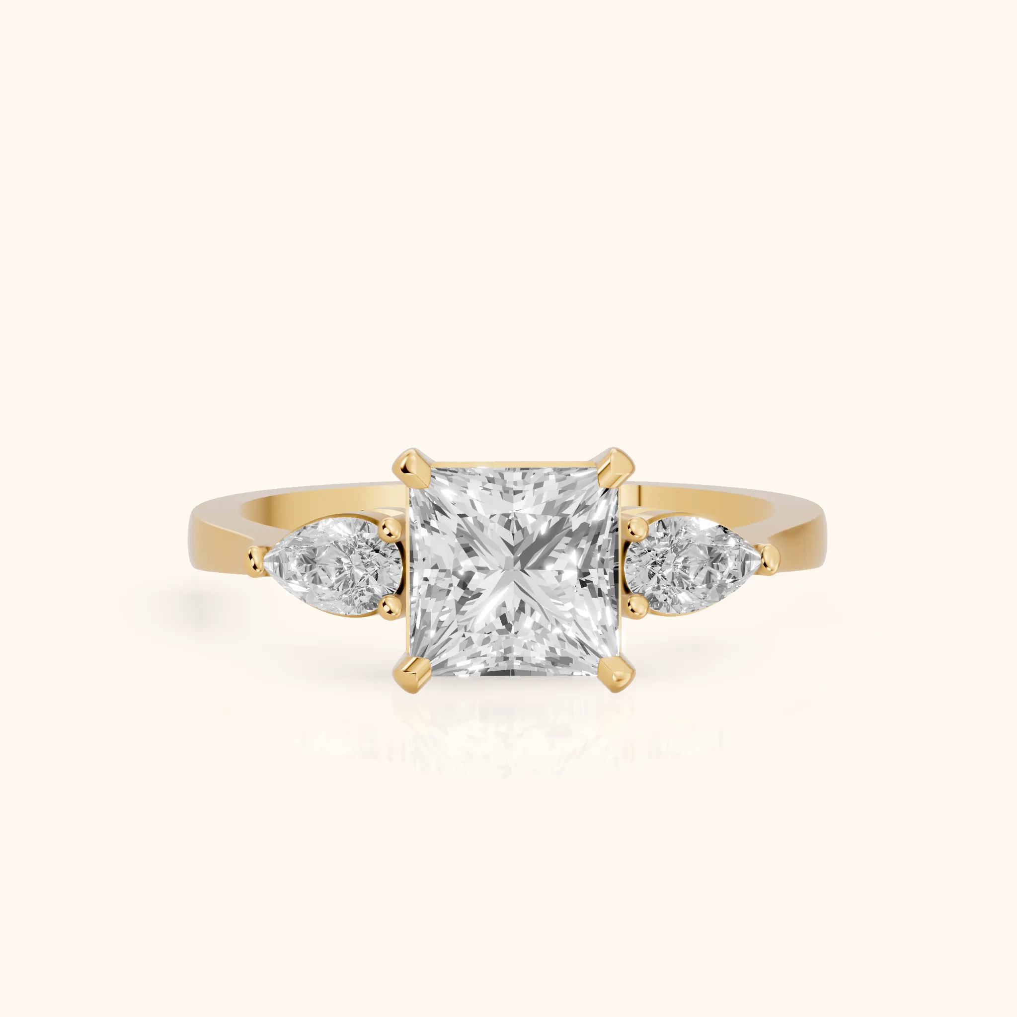 Grace Three Stone Princess Diamond Engagement Ring in Yellow Gold — view 1