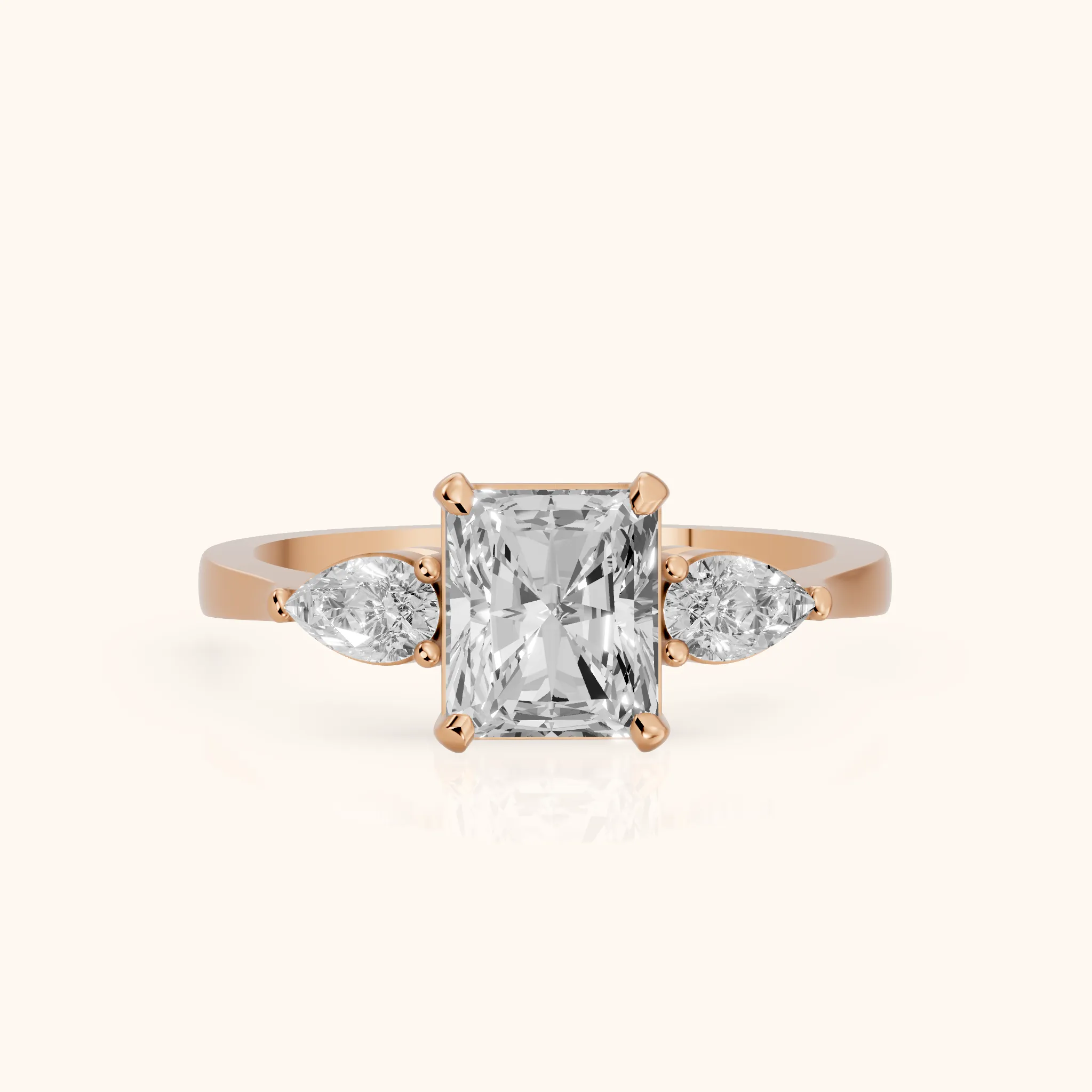 Bague de fiançailles Grace trois pierres diamant taille radiant en or rose — view 1