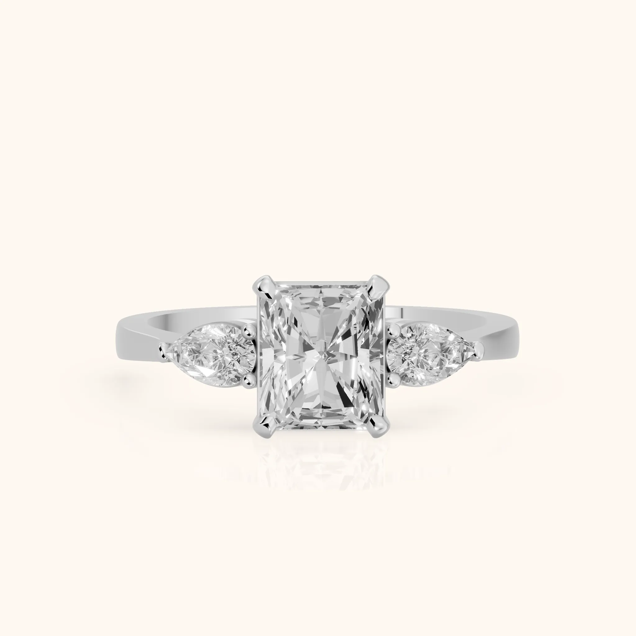 Bague de fiançailles Grace sertie de trois diamants taille radiant, en platine — view 1