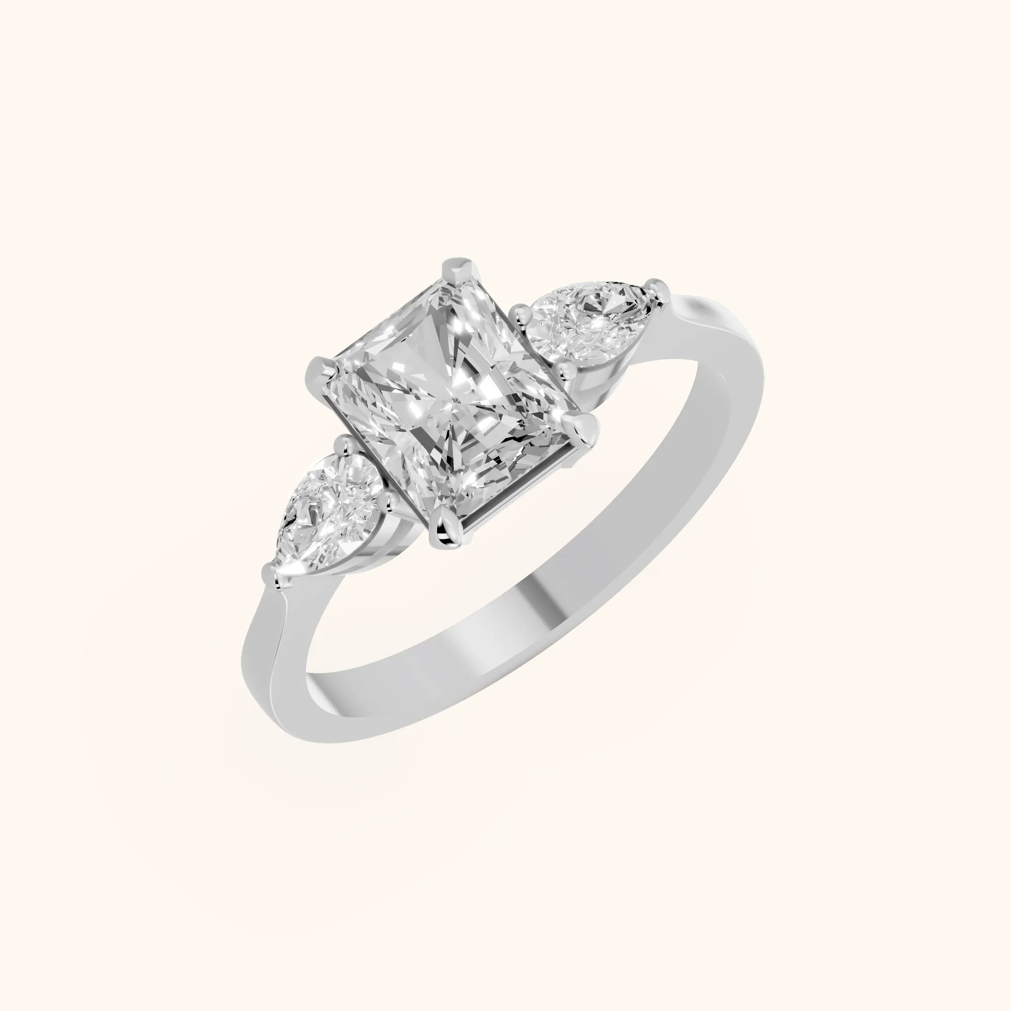 Bague de fiançailles Grace trois pierres diamant taille radiant en argent