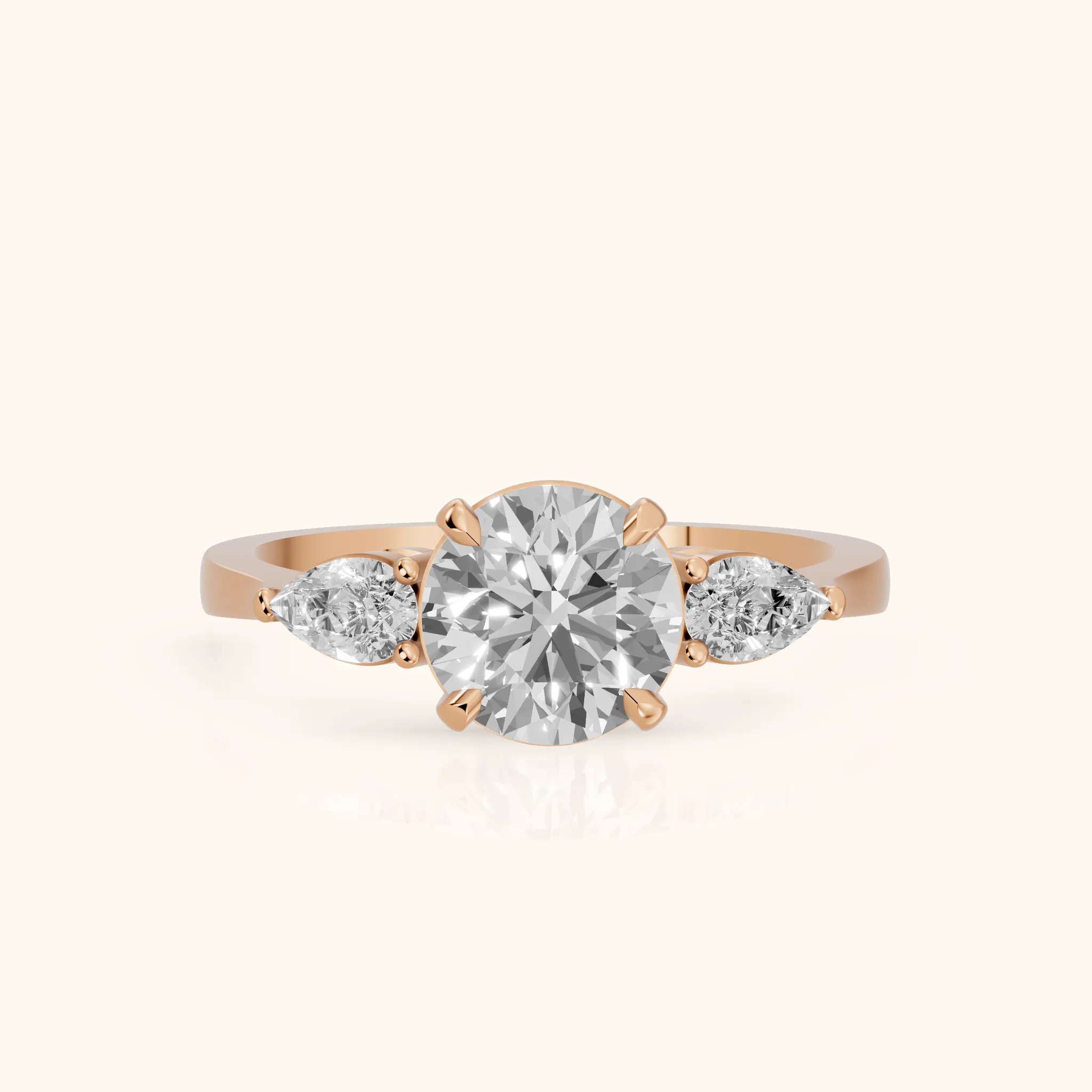 Bague de fiançailles Grace à trois pierres en diamant rond en or rose — view 1
