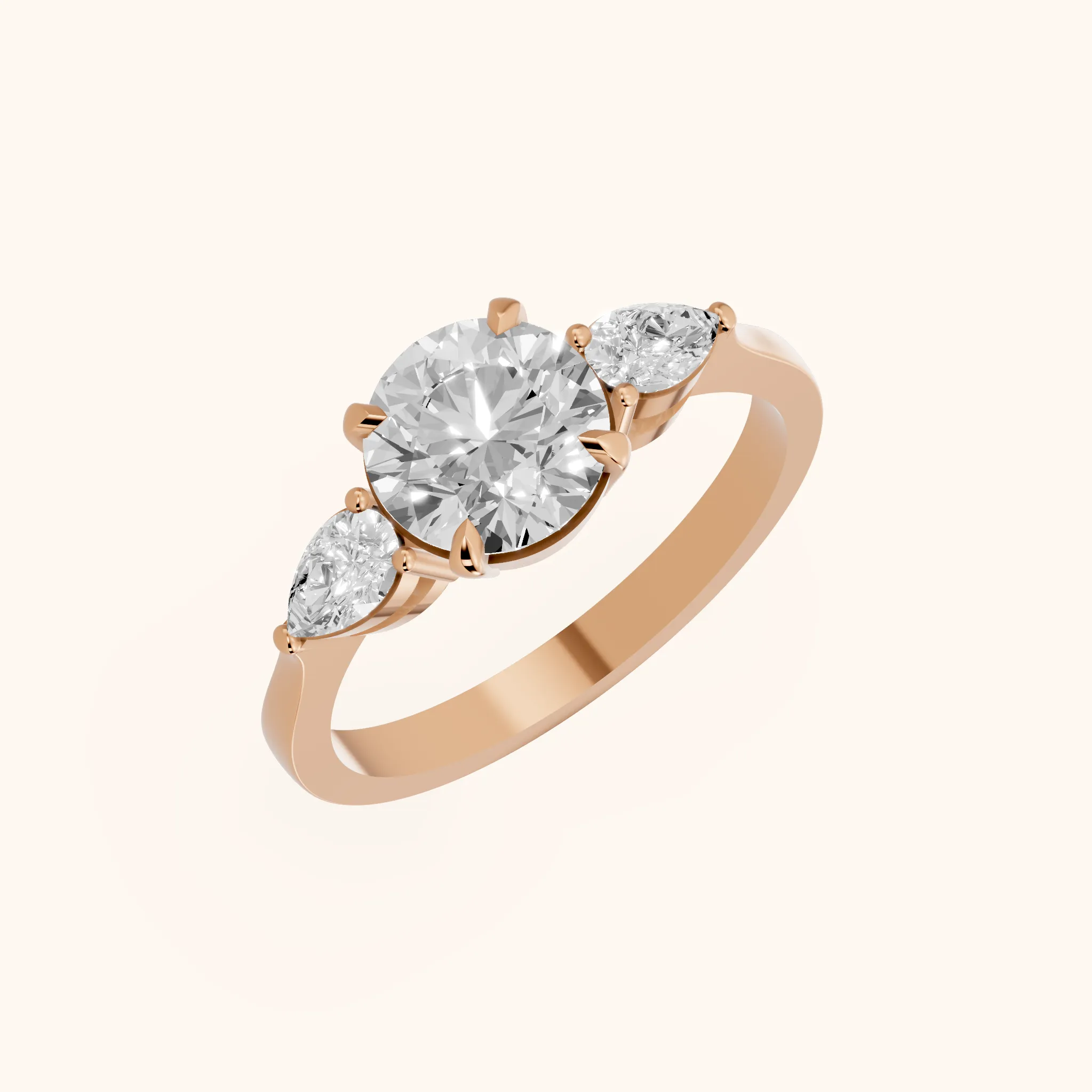 Bague de fiançailles Grace à trois pierres en diamant rond en or rose